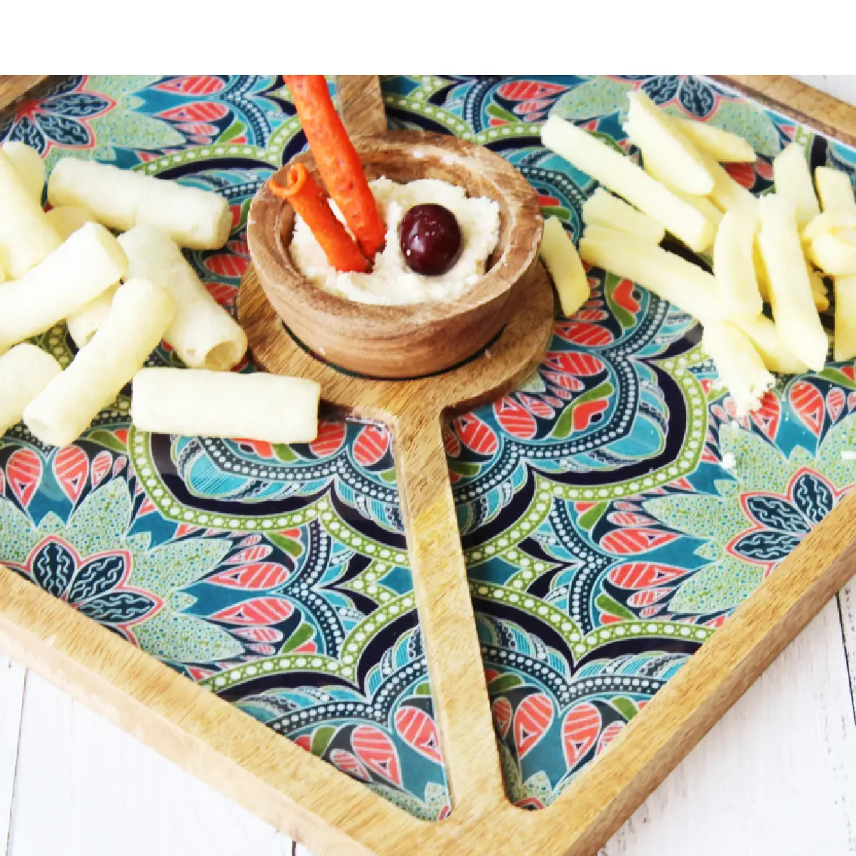 Mystic Mandala Square Feast Platter with Dip Bowl
