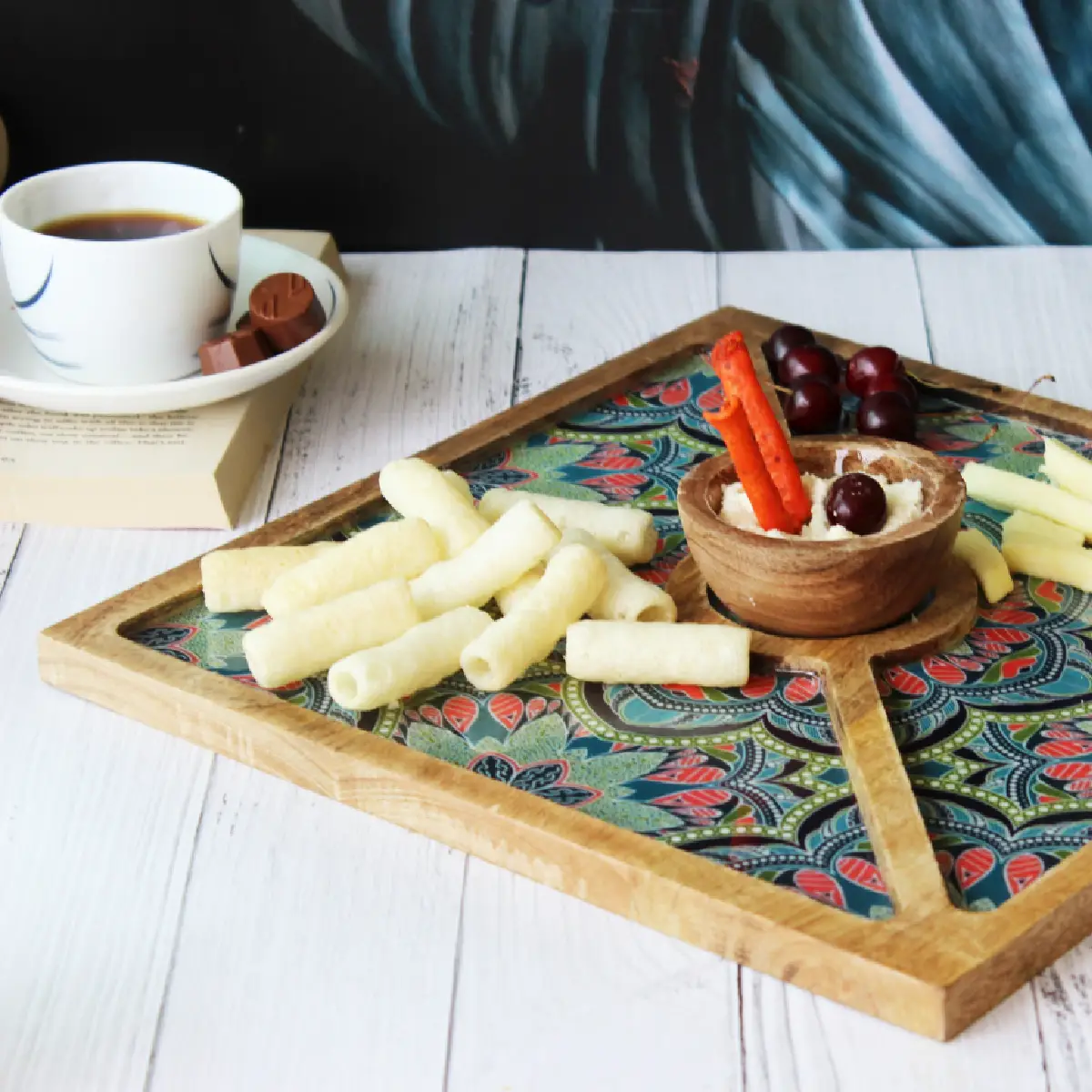Mystic Mandala Square Feast Platter with Dip Bowl