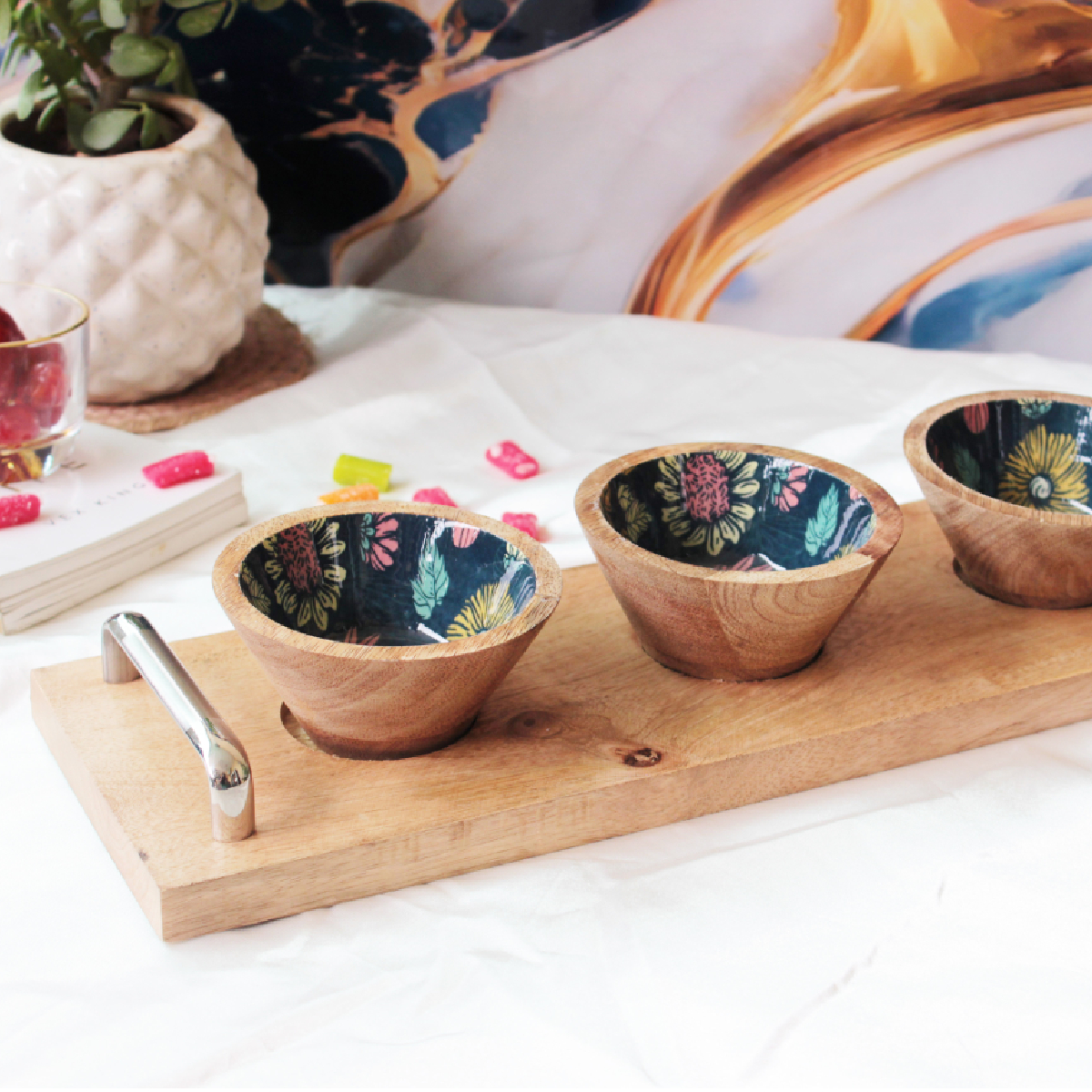 Timeless Bloom HandlePlus Trio Bowl with Serving Tray