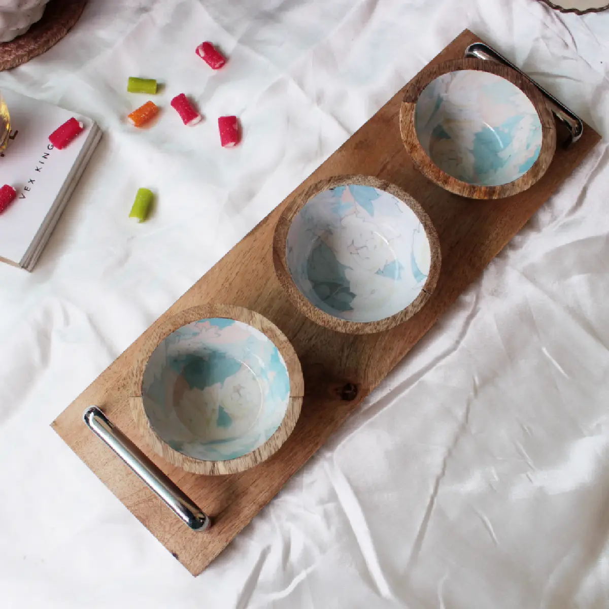 Pastel Soft Triple HandlePlus Trio Bowl with Serving Tray