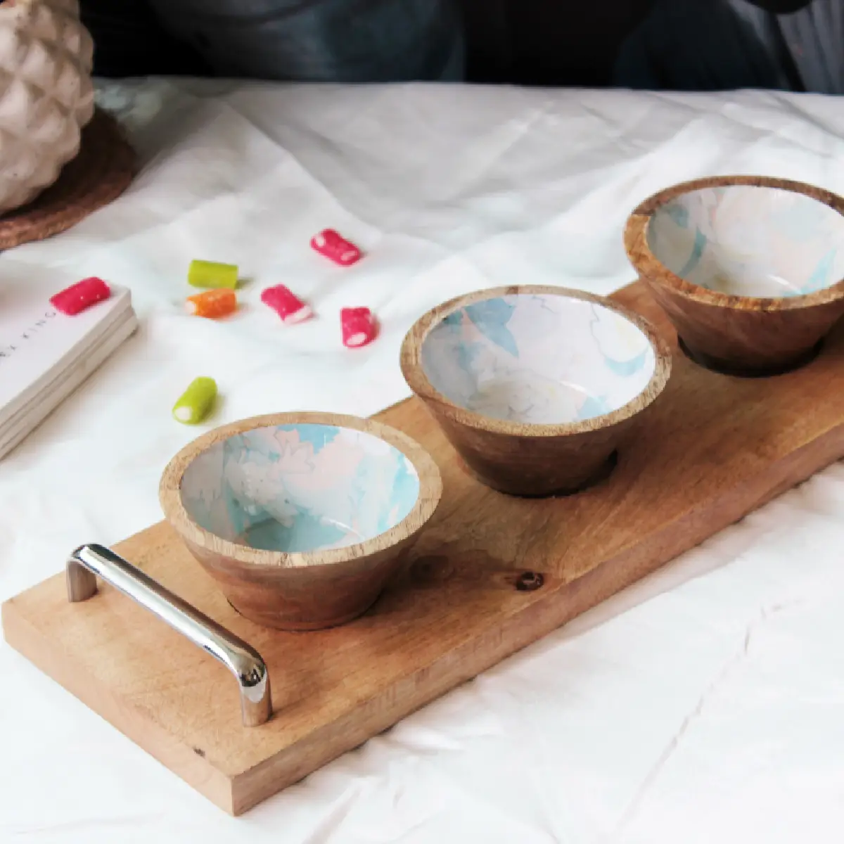 Pastel Soft Triple HandlePlus Trio Bowl with Serving Tray