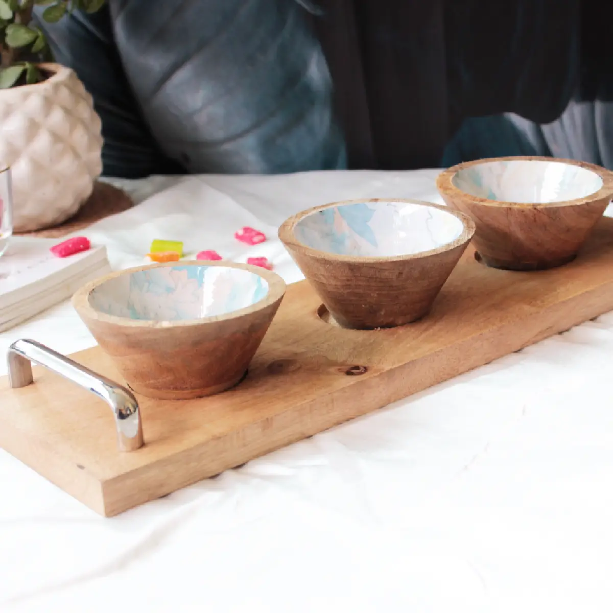 Pastel Soft Triple HandlePlus Trio Bowl with Serving Tray