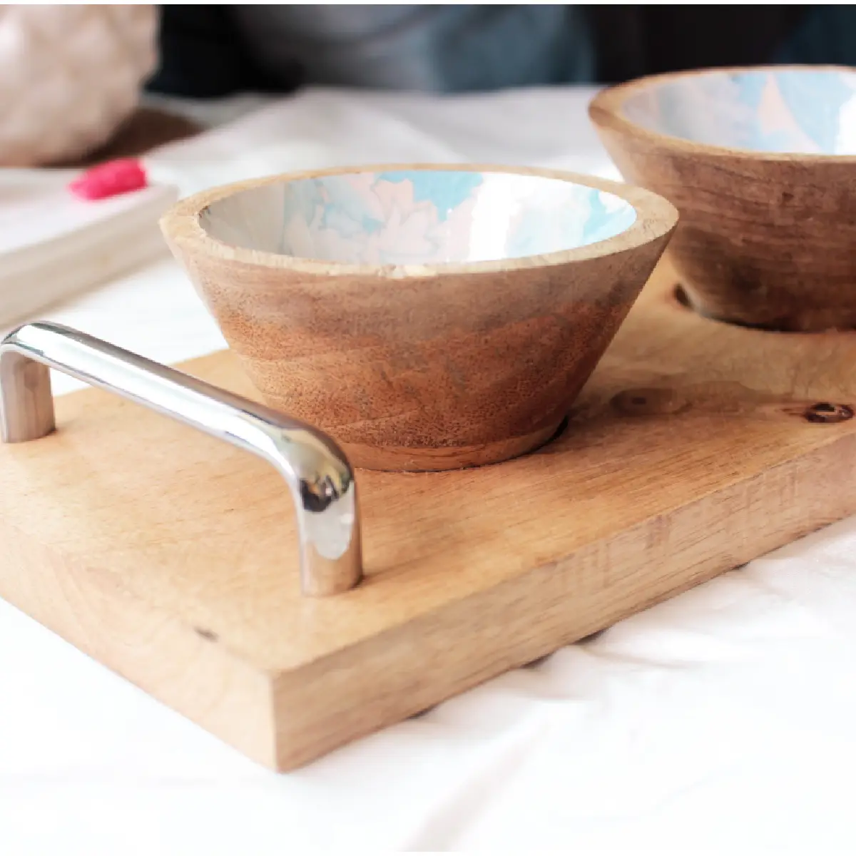 Pastel Soft Triple HandlePlus Trio Bowl with Serving Tray