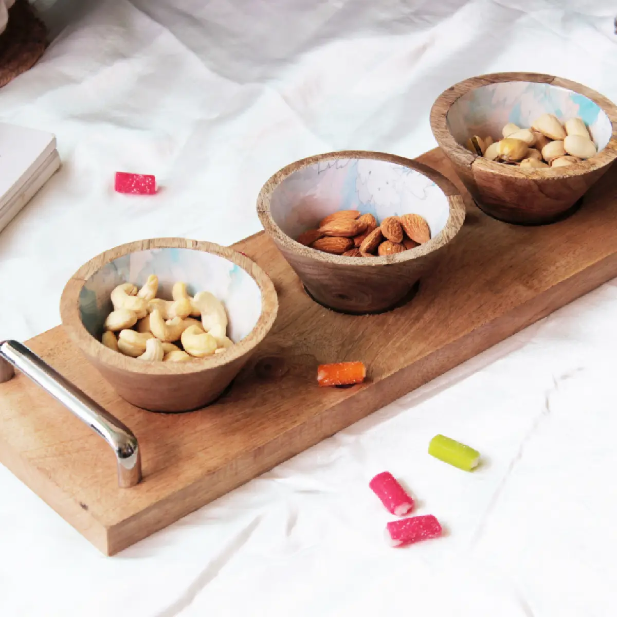 Pastel Soft Triple HandlePlus Trio Bowl with Serving Tray