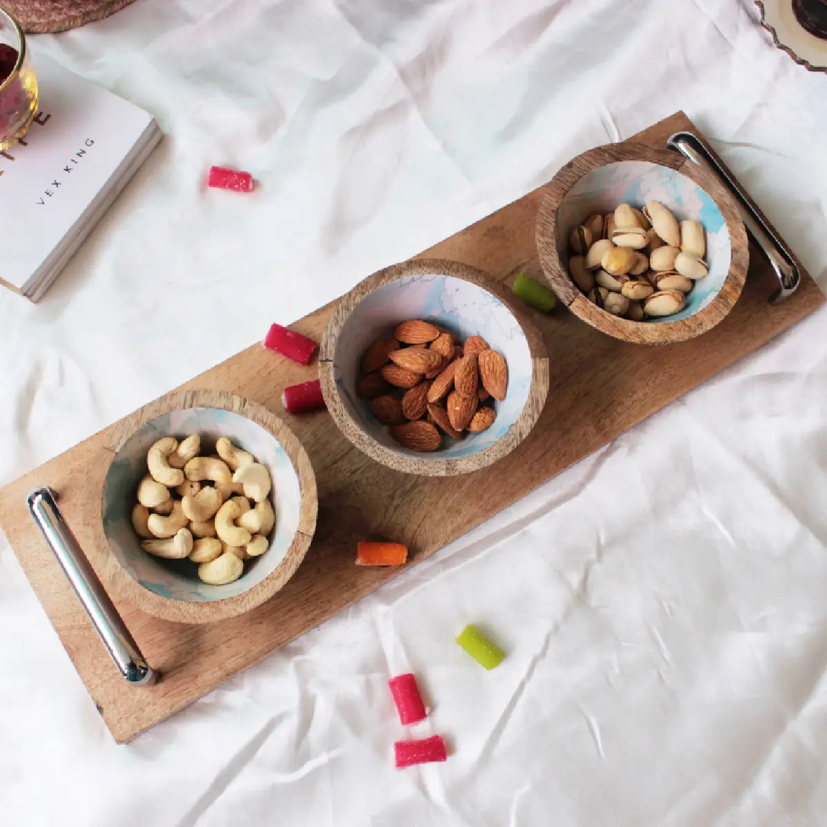 Pastel Soft Triple HandlePlus Trio Bowl with Serving Tray