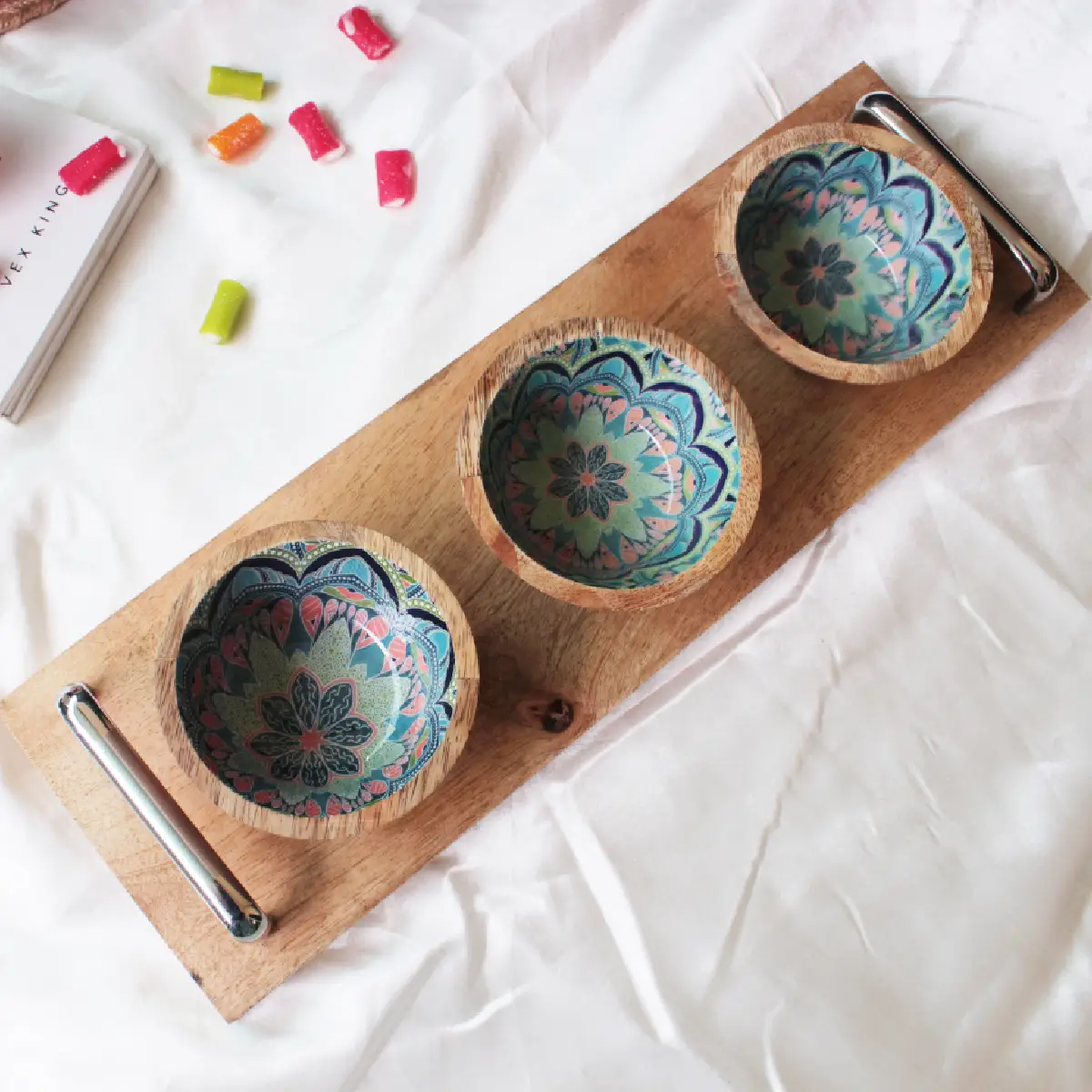 Mystic Mandala HandlePlus Trio Bowl with Serving Tray