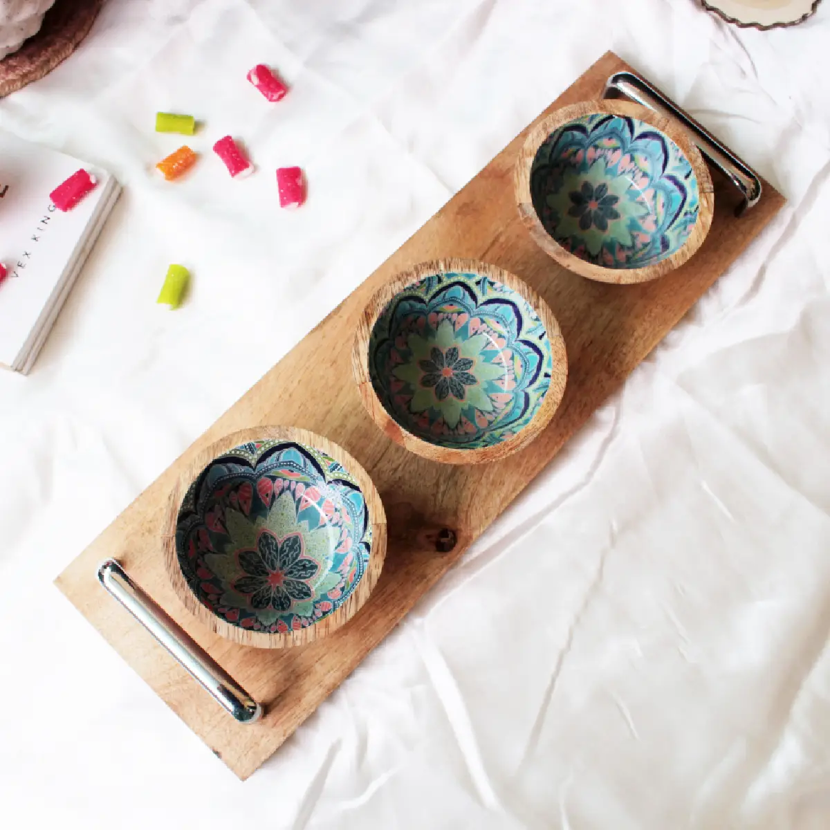 Mystic Mandala HandlePlus Trio Bowl with Serving Tray