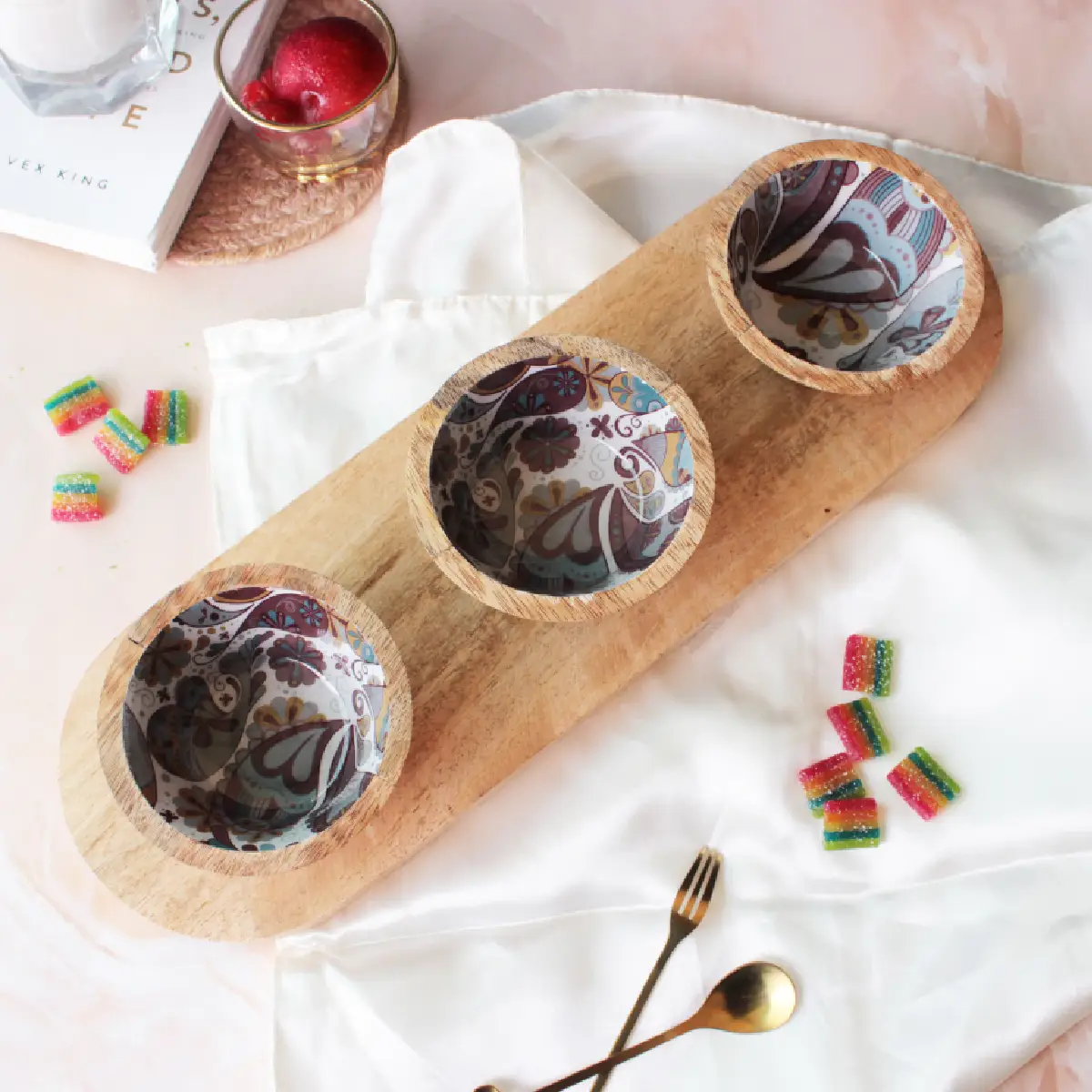 Boho Paisley Serving Bowl Trio Tray