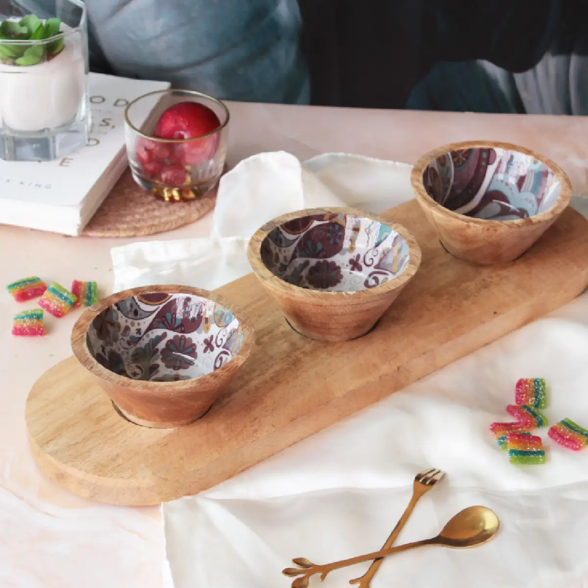 Boho Paisley Serving Bowl Trio Tray