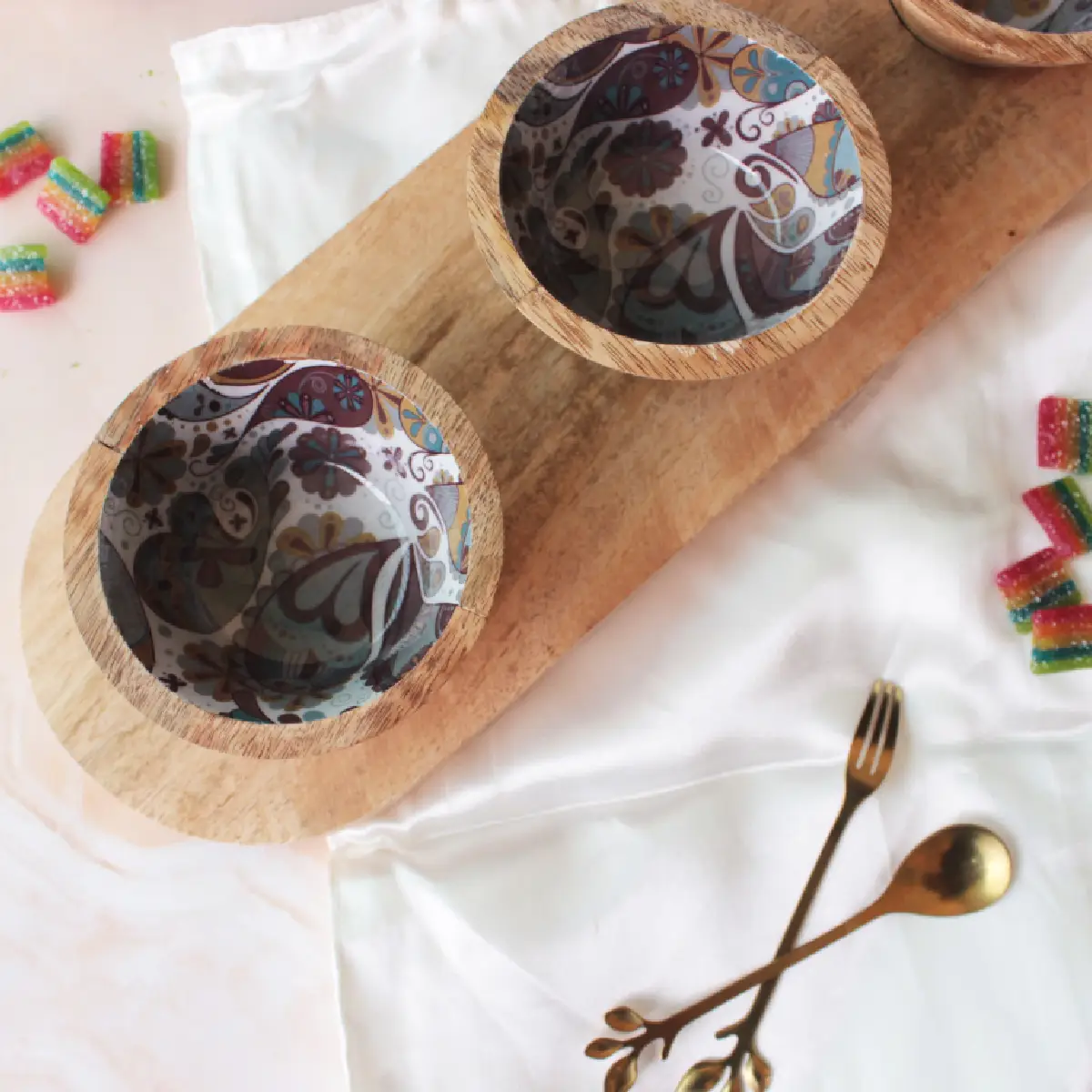 Boho Paisley Serving Bowl Trio Tray