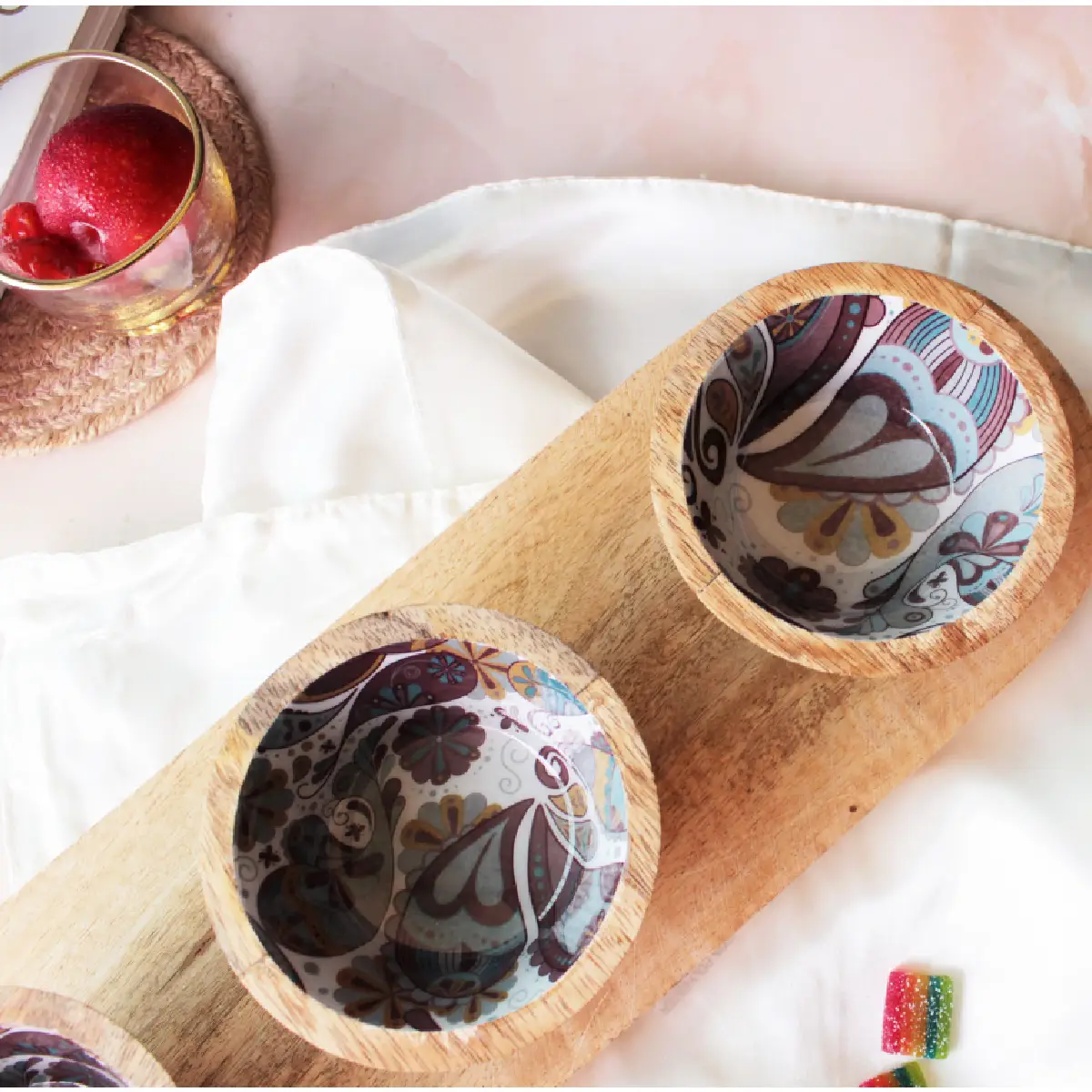 Boho Paisley Serving Bowl Trio Tray