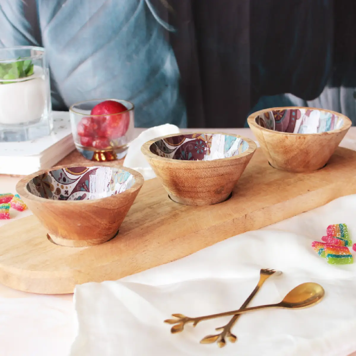 Boho Paisley Serving Bowl Trio Tray