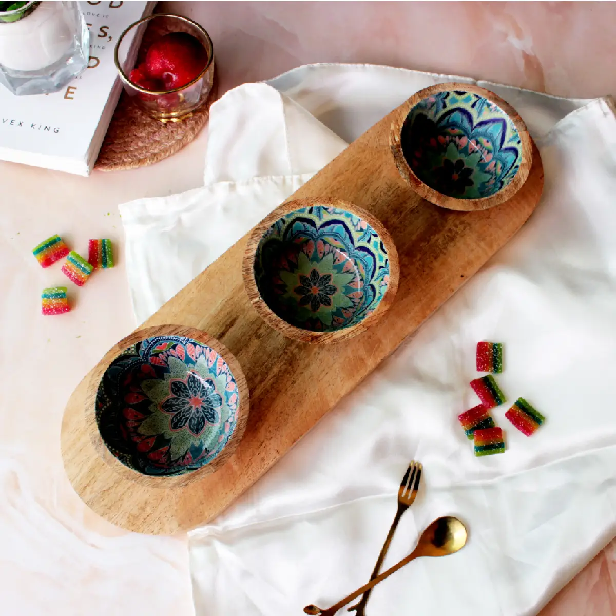 Mystic Mandala Serving Bowl Trio Tray
