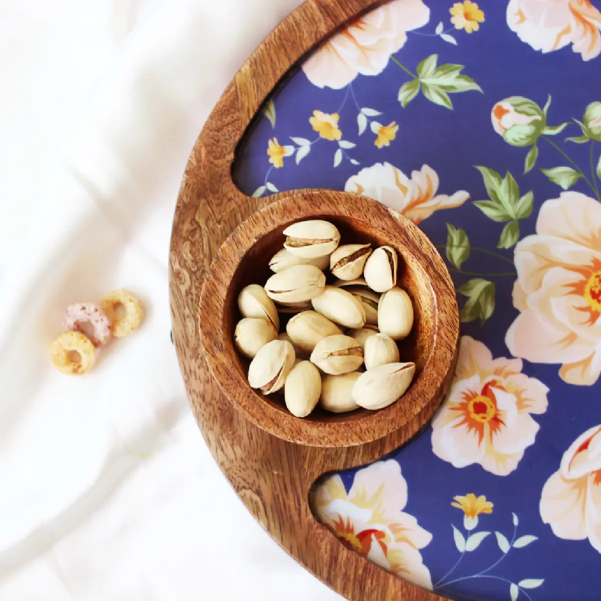 Spring Blooms Mangowood Round Plate with Dip Bowl