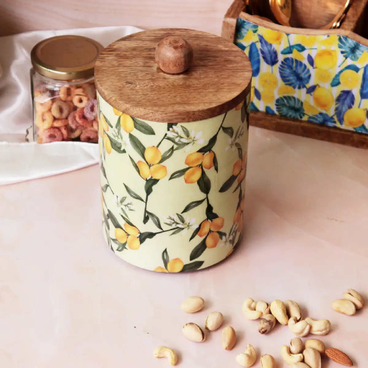 Citrus Rush MangoWood XL Container with Stainless Steel Storage Jar & Lid