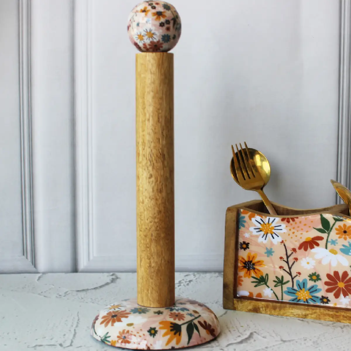 Dreamy Peach Mangowood Kitchen Roll Holder