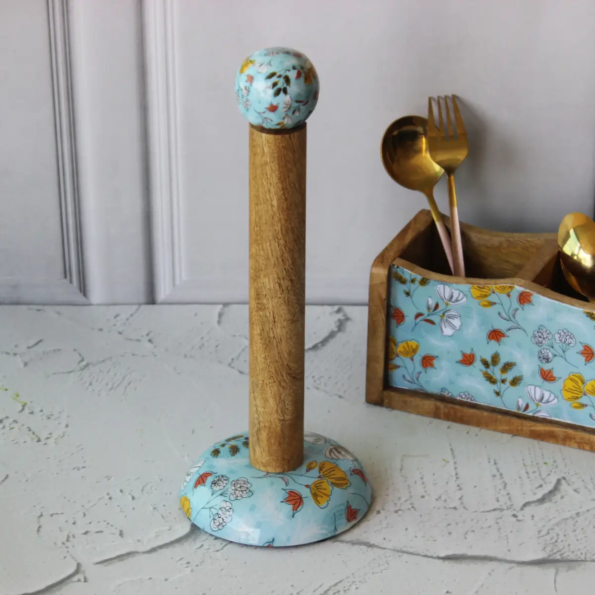 Peaceful Shade Mangowood Kitchen Roll Holder