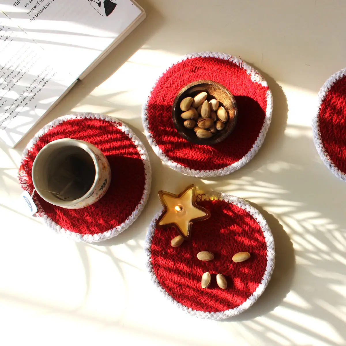 Red with White Rim Round Coaster