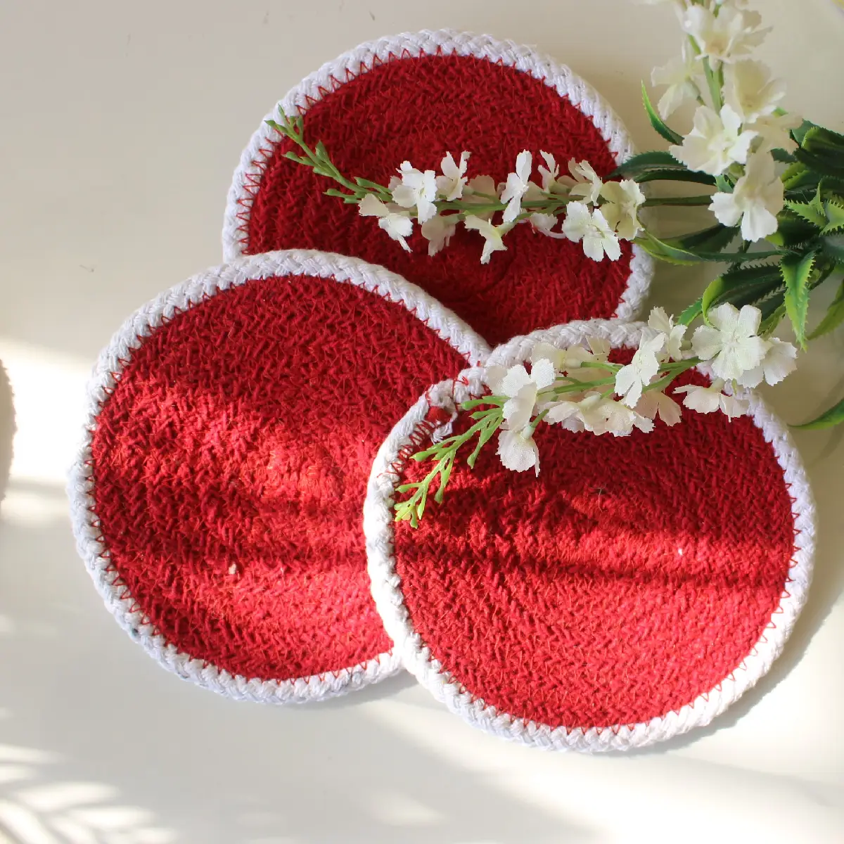 Red with White Rim Round Coaster