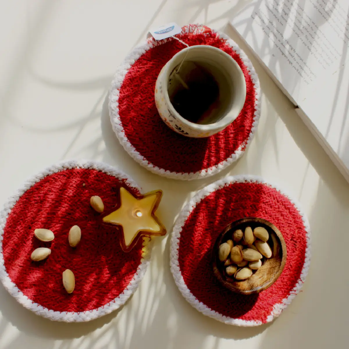 Red with White Rim Round Coaster