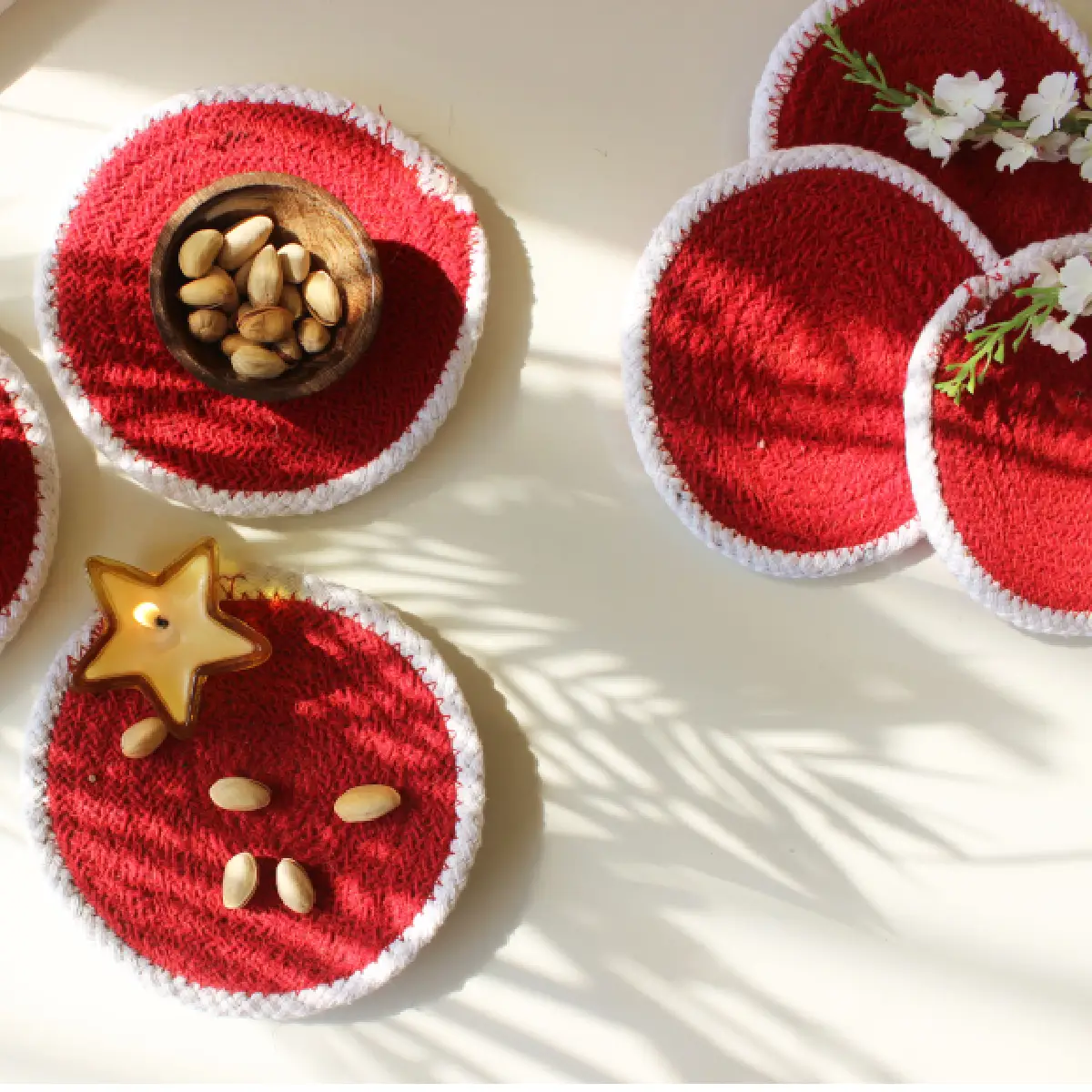 Red with White Rim Round Coaster