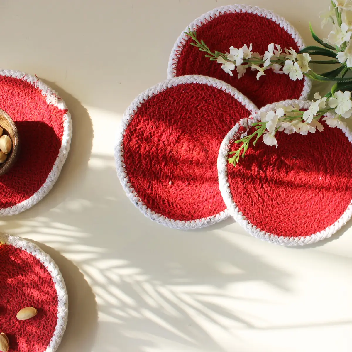 Red with White Rim Round Coaster