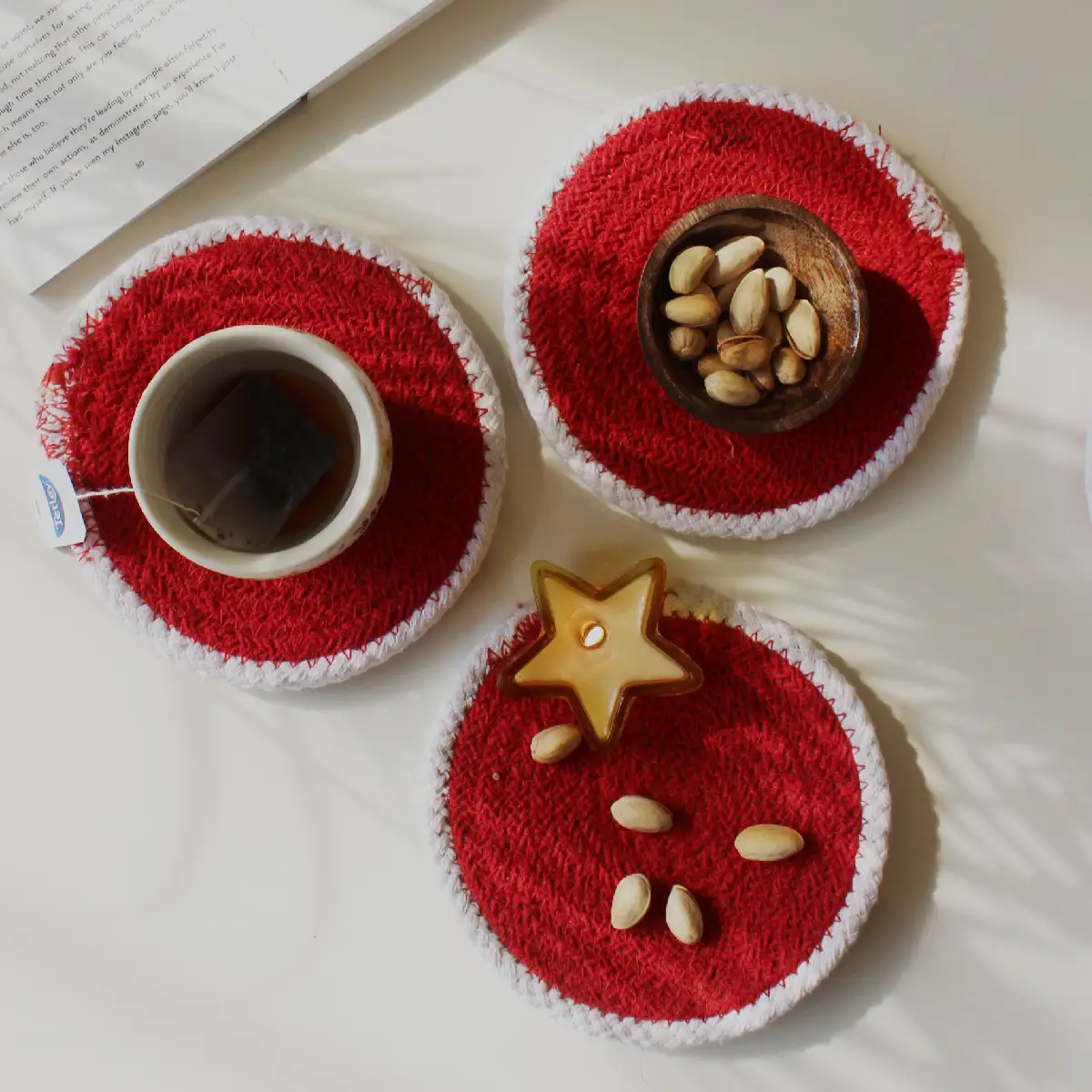 Red with White Rim Round Coaster