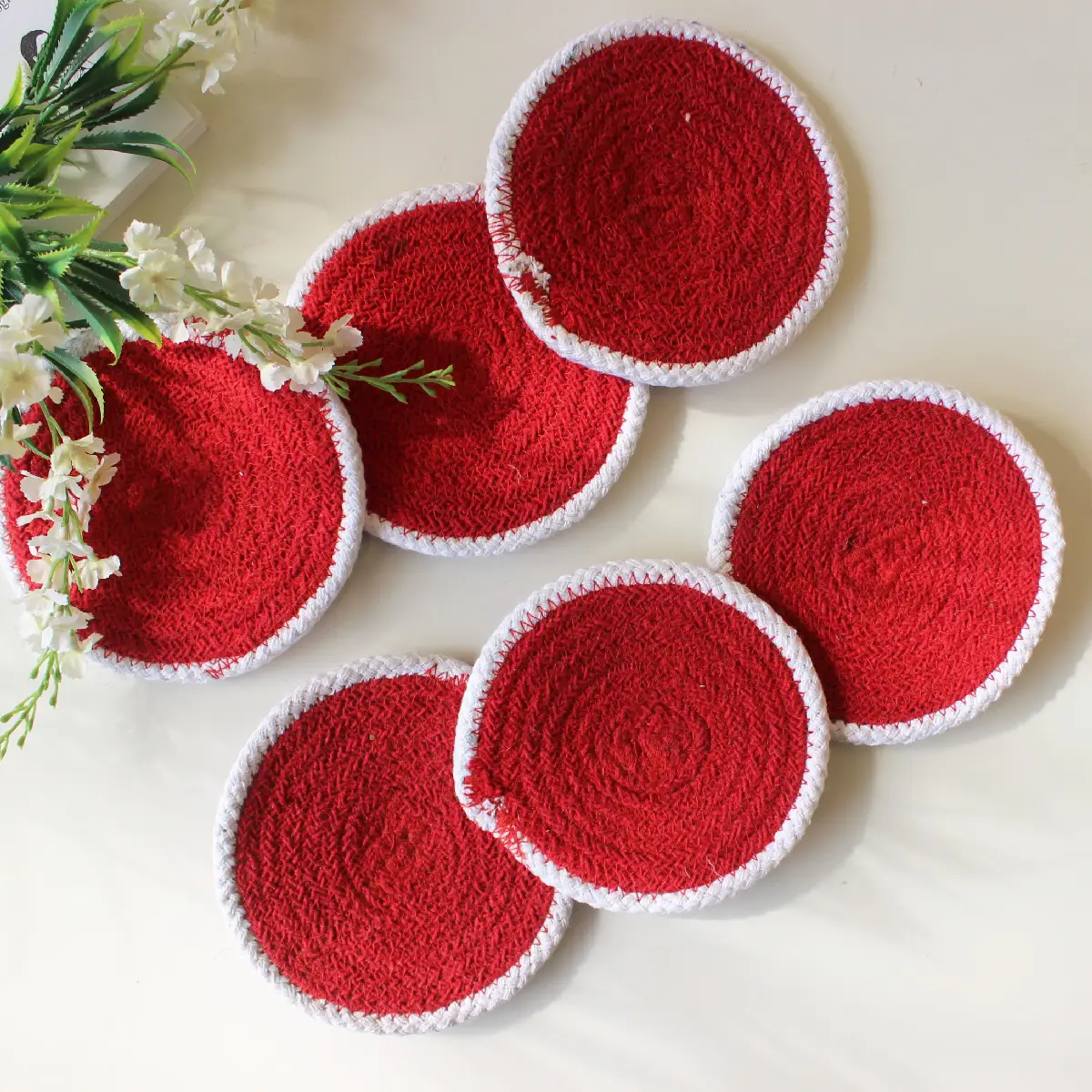 Red with White Rim Round Coaster