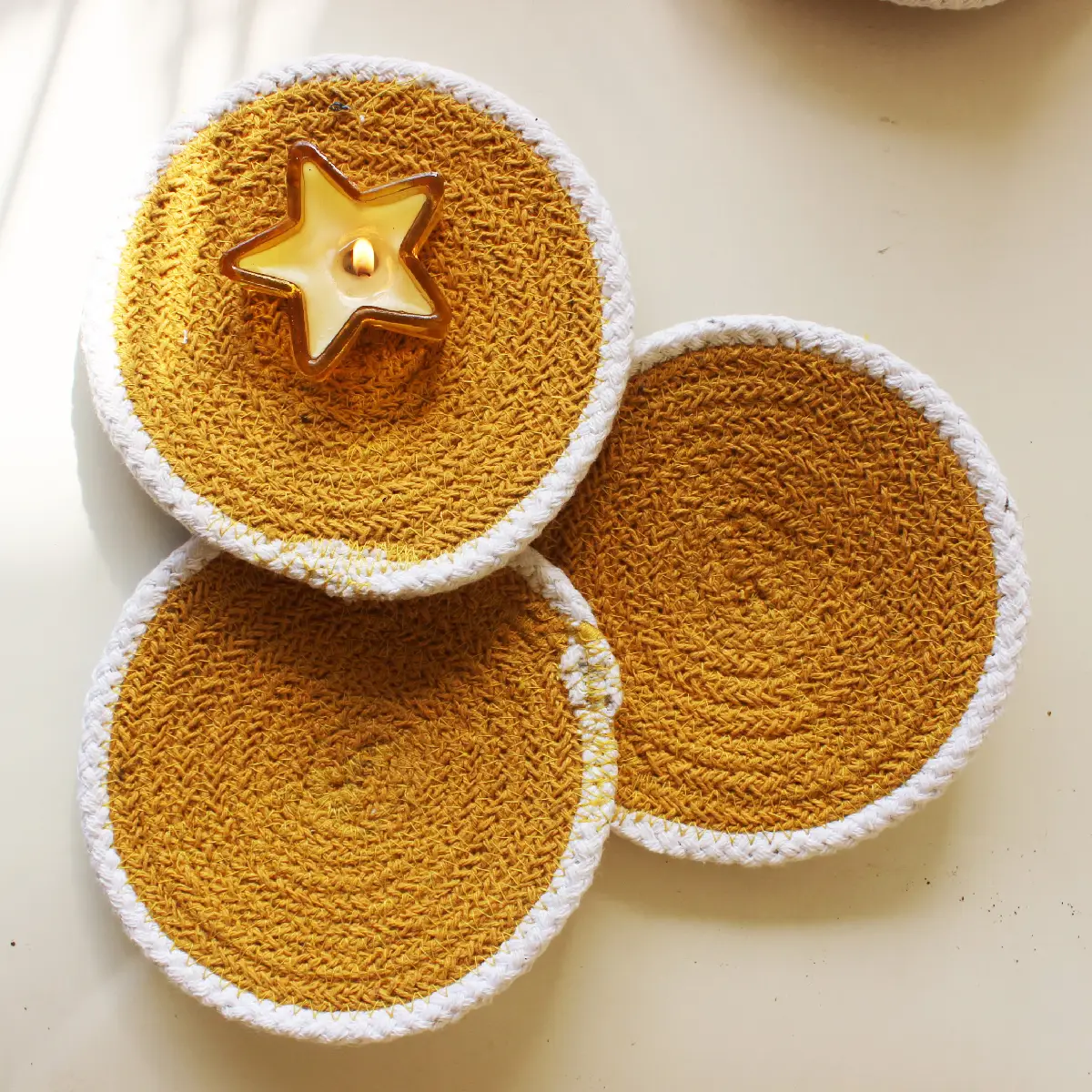 Yellow with White Rim Round Coaster