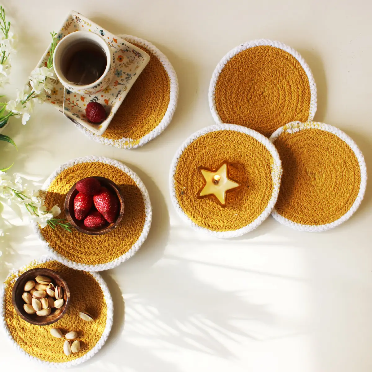 Yellow with White Rim Round Coaster