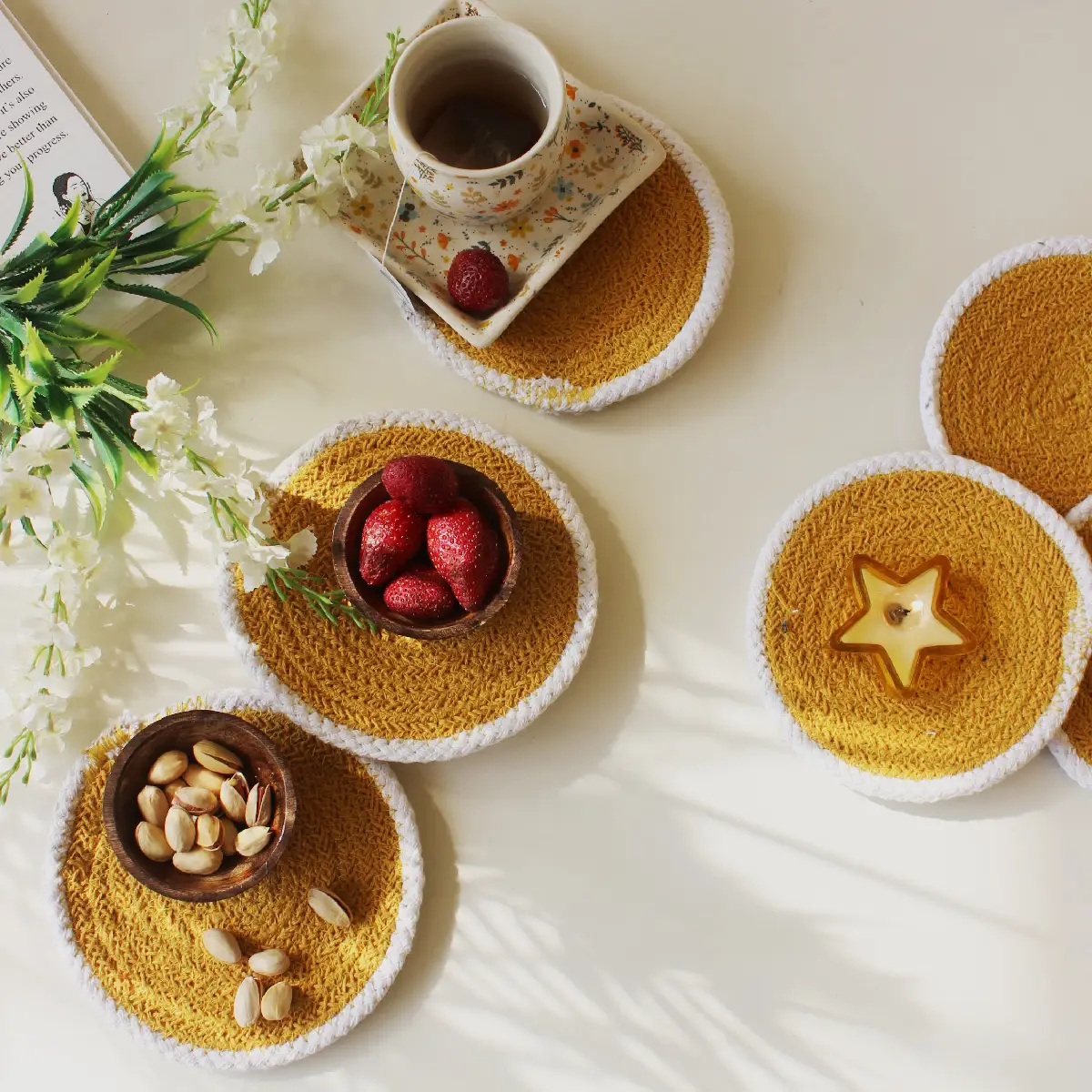 Yellow with White Rim Round Coaster