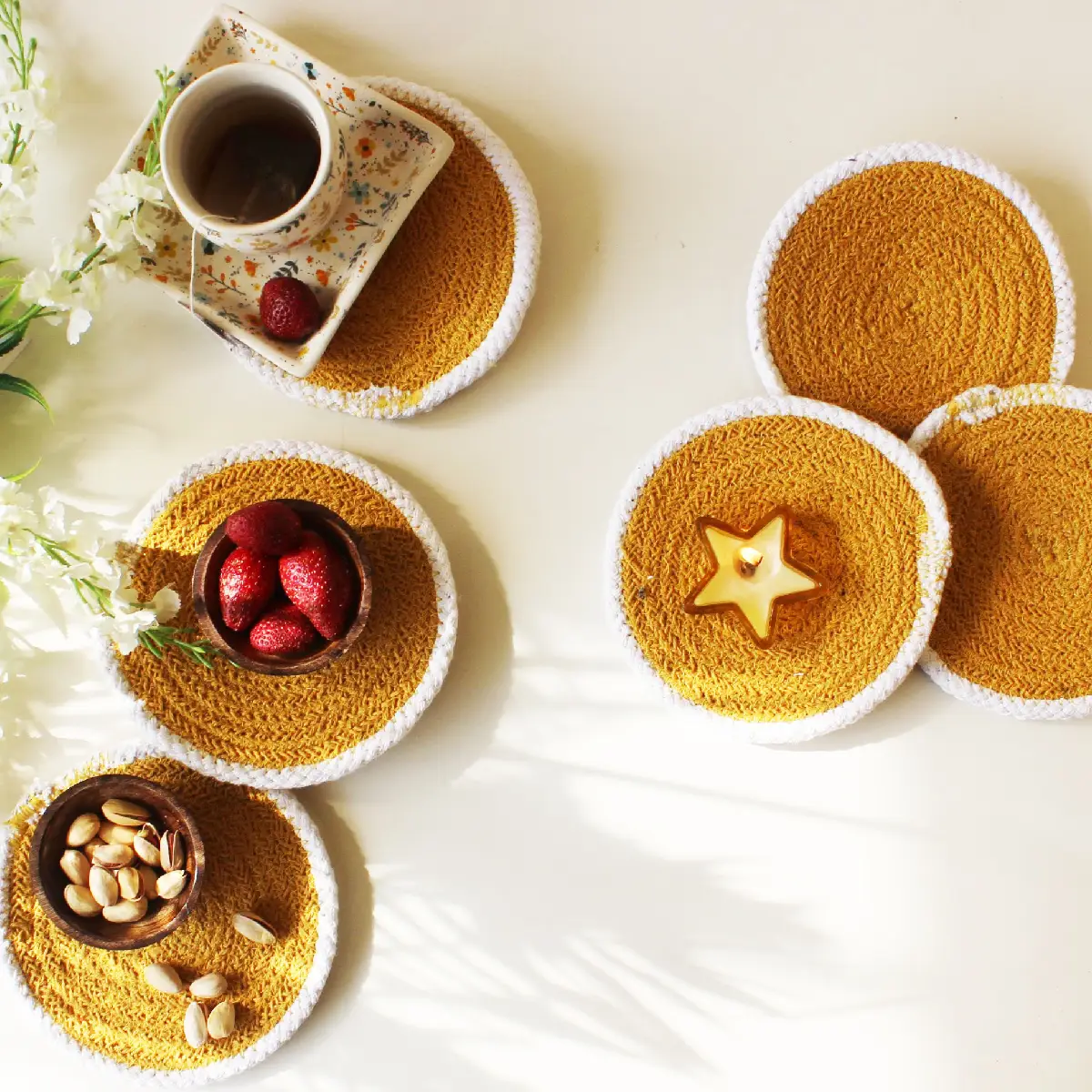 Yellow with White Rim Round Coaster