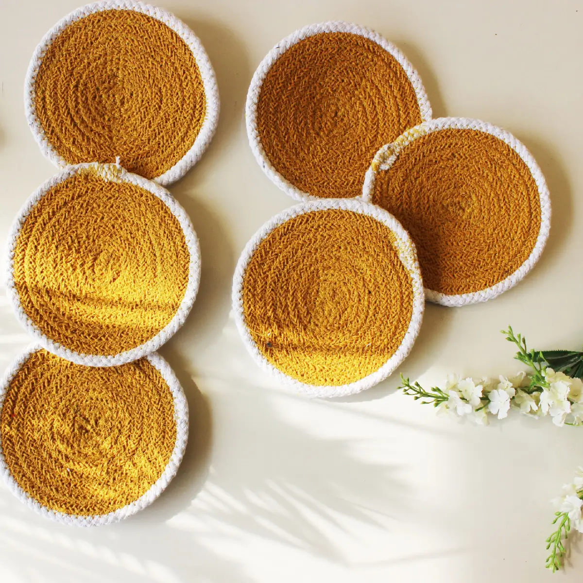 Yellow with White Rim Round Coaster