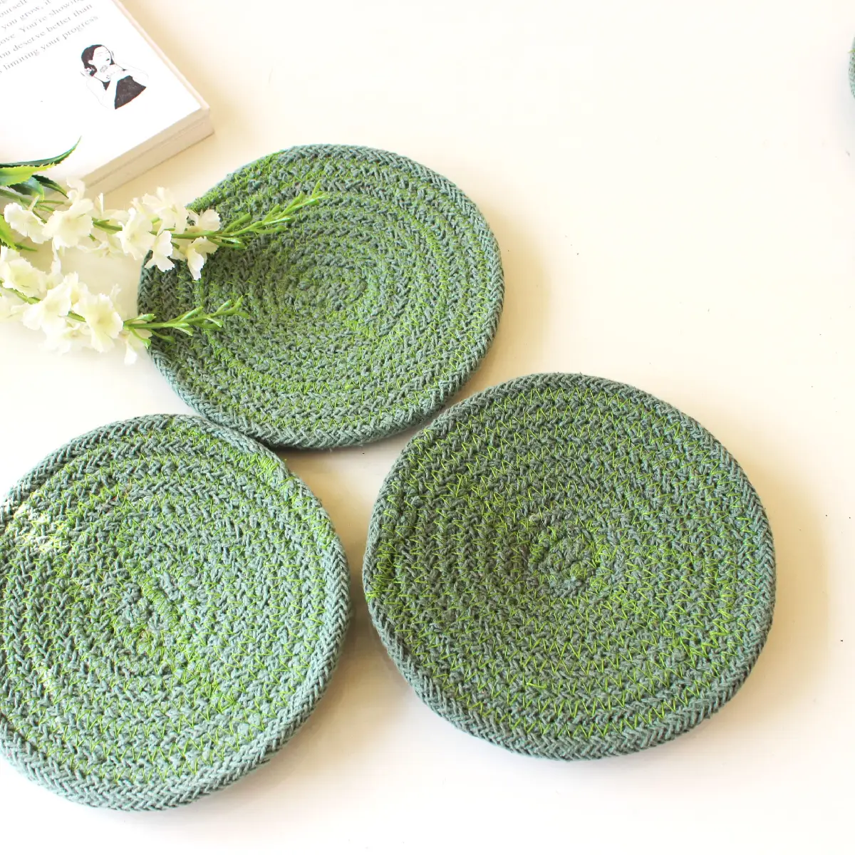 Olive Green Round Coaster (15 cm/6 Inch)