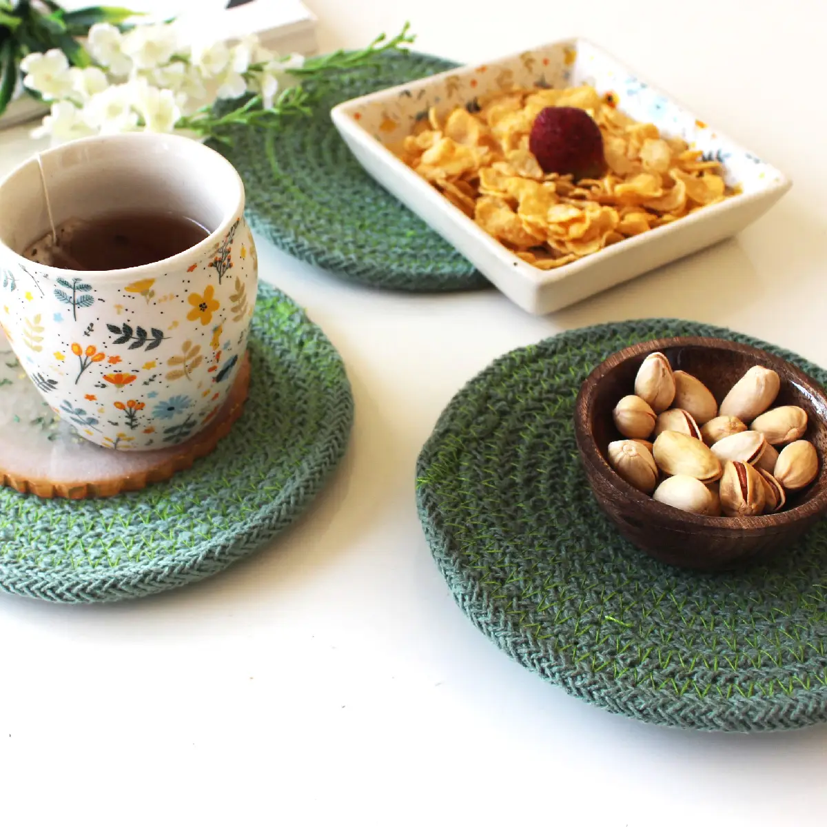 Olive Green Round Coaster (15 cm/6 Inch)