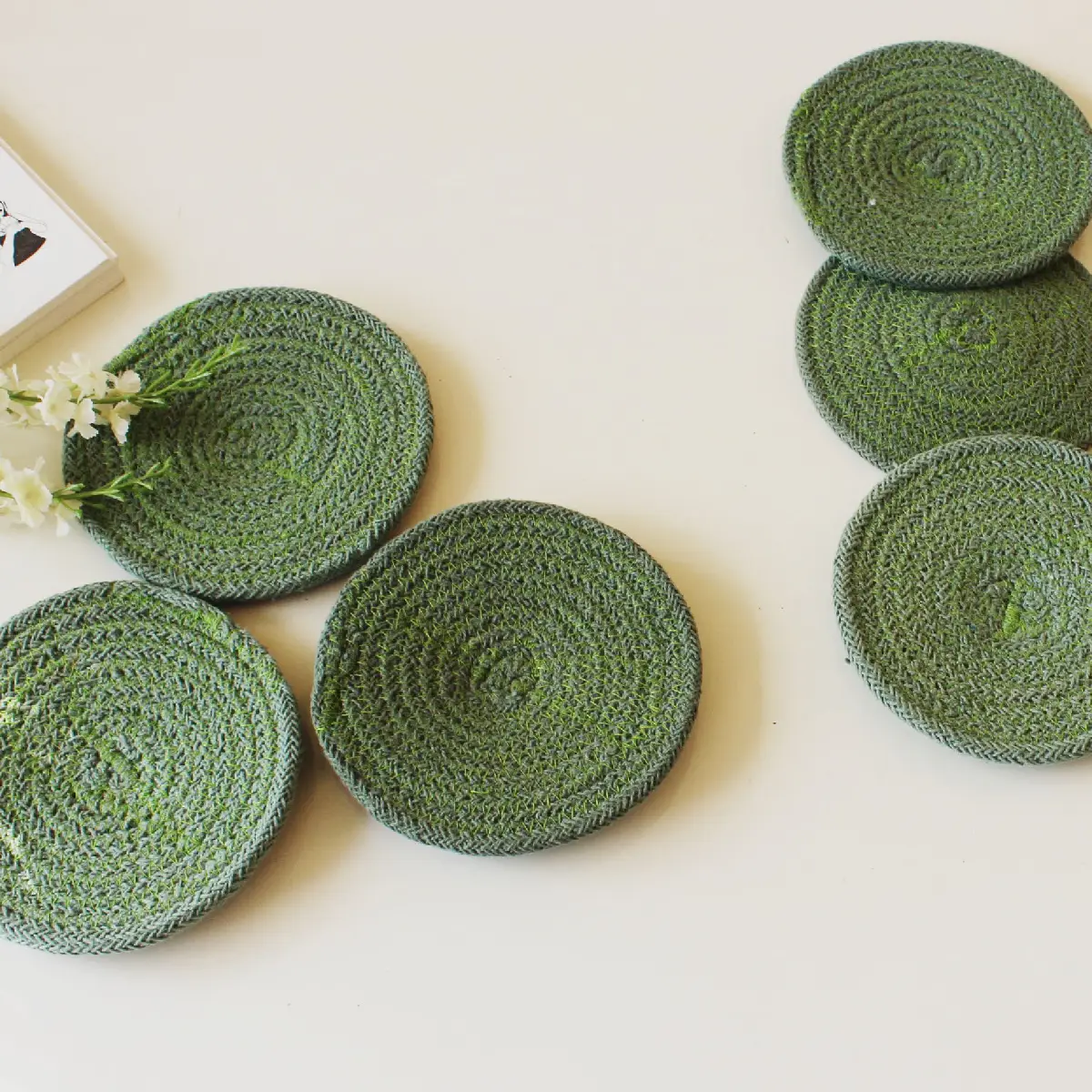 Olive Green Round Coaster (15 cm/6 Inch)