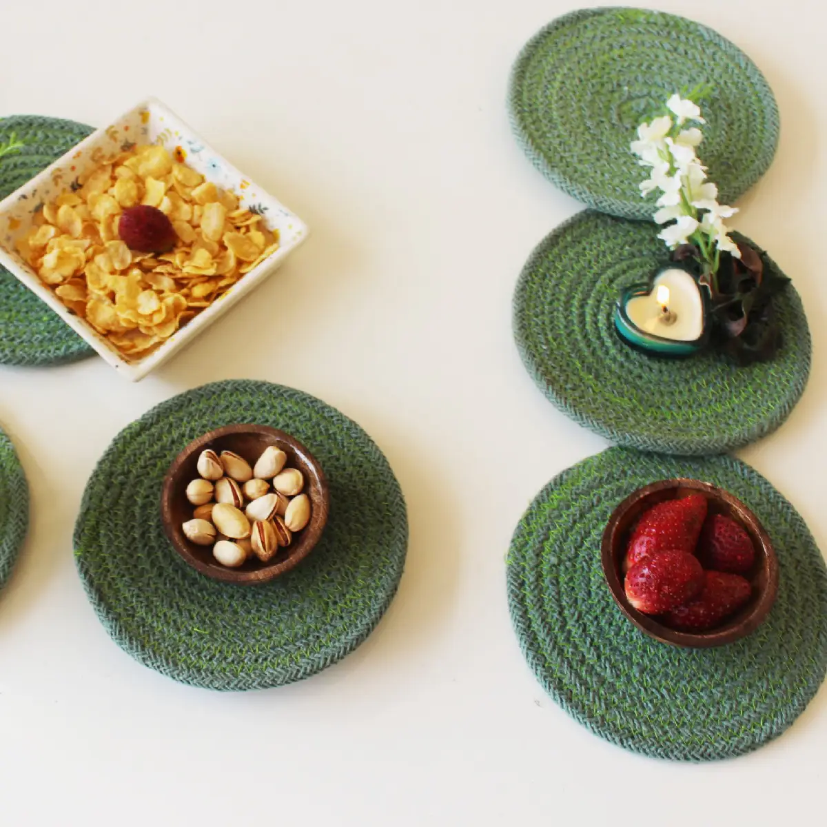 Olive Green Round Coaster (15 cm/6 Inch)