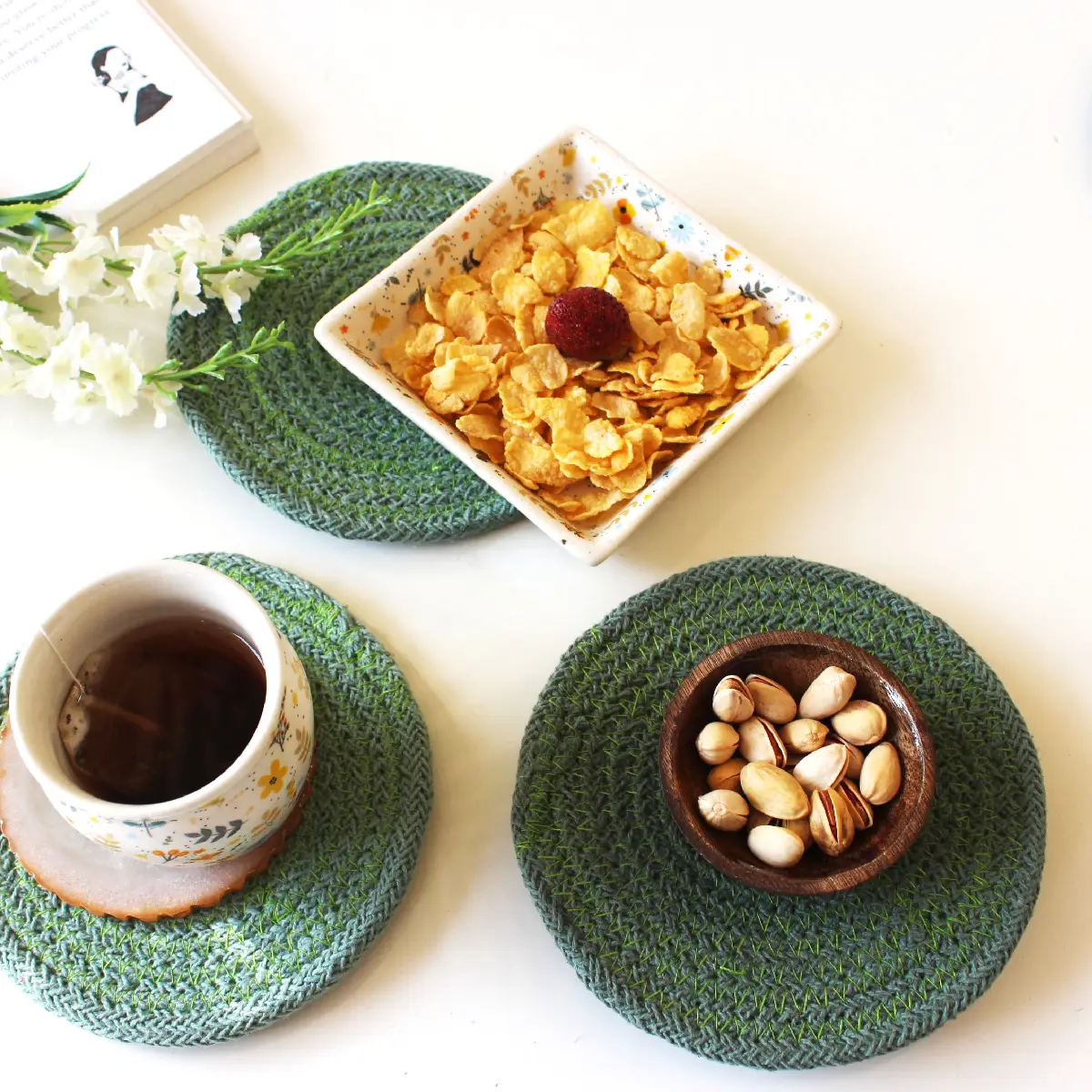 Olive Green Round Coaster (15 cm/6 Inch)