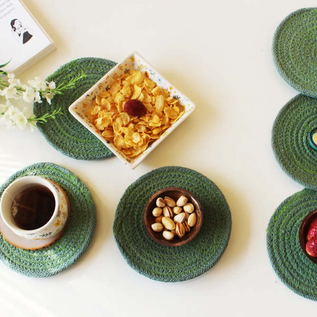 Olive Green Round Coaster (15 cm/6 Inch)