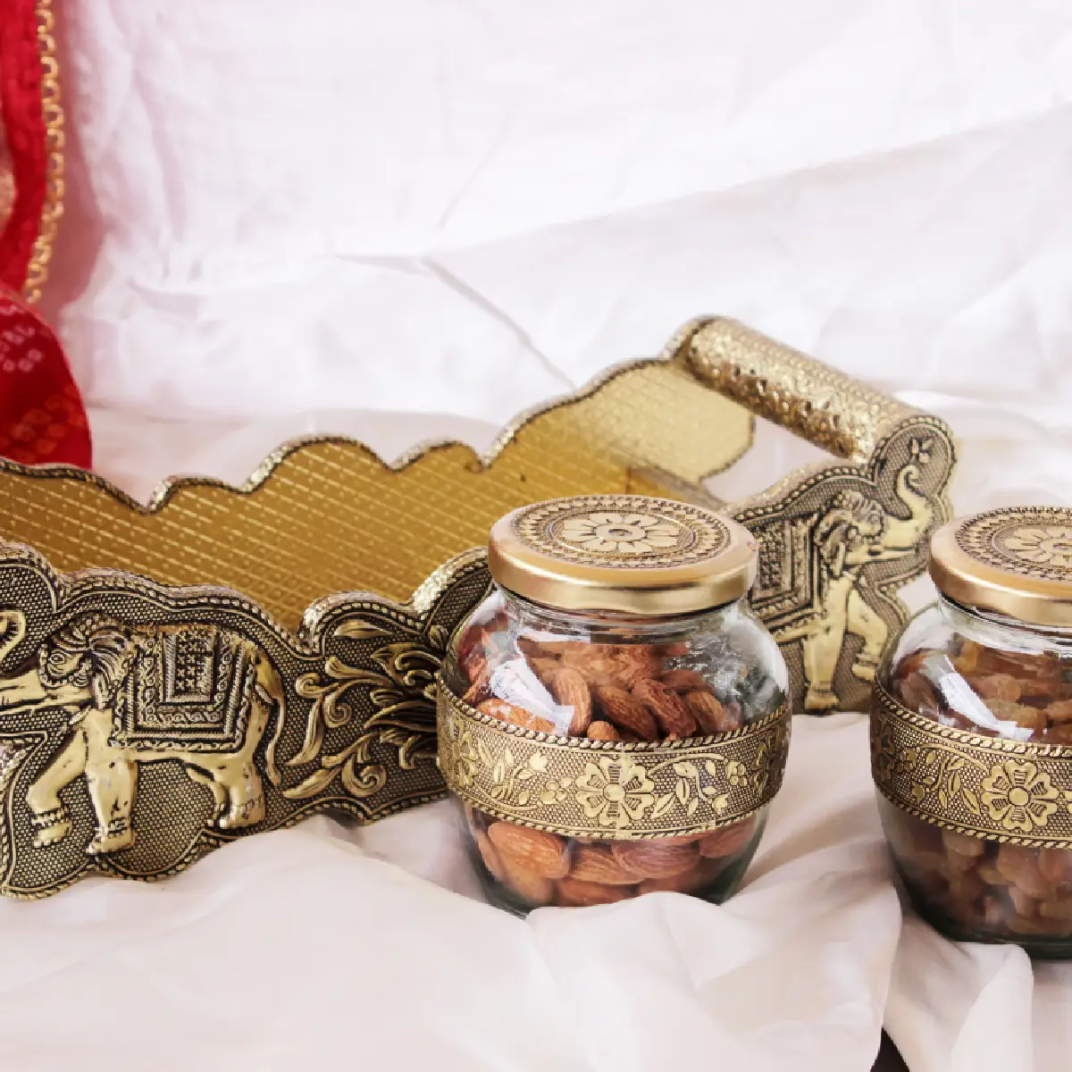 Traditional Elegance Glass Jar Tray Combo