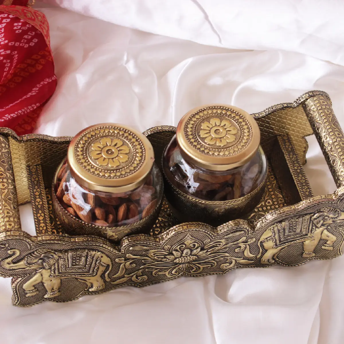 Traditional Elegance Glass Jar Tray Combo