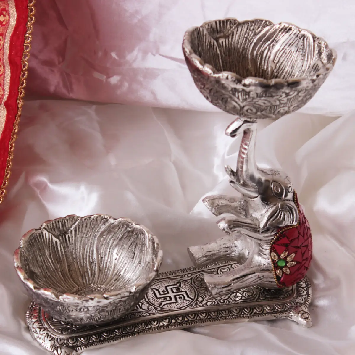 German Silver Triple Luxury Elephant Bowl Tray Combo