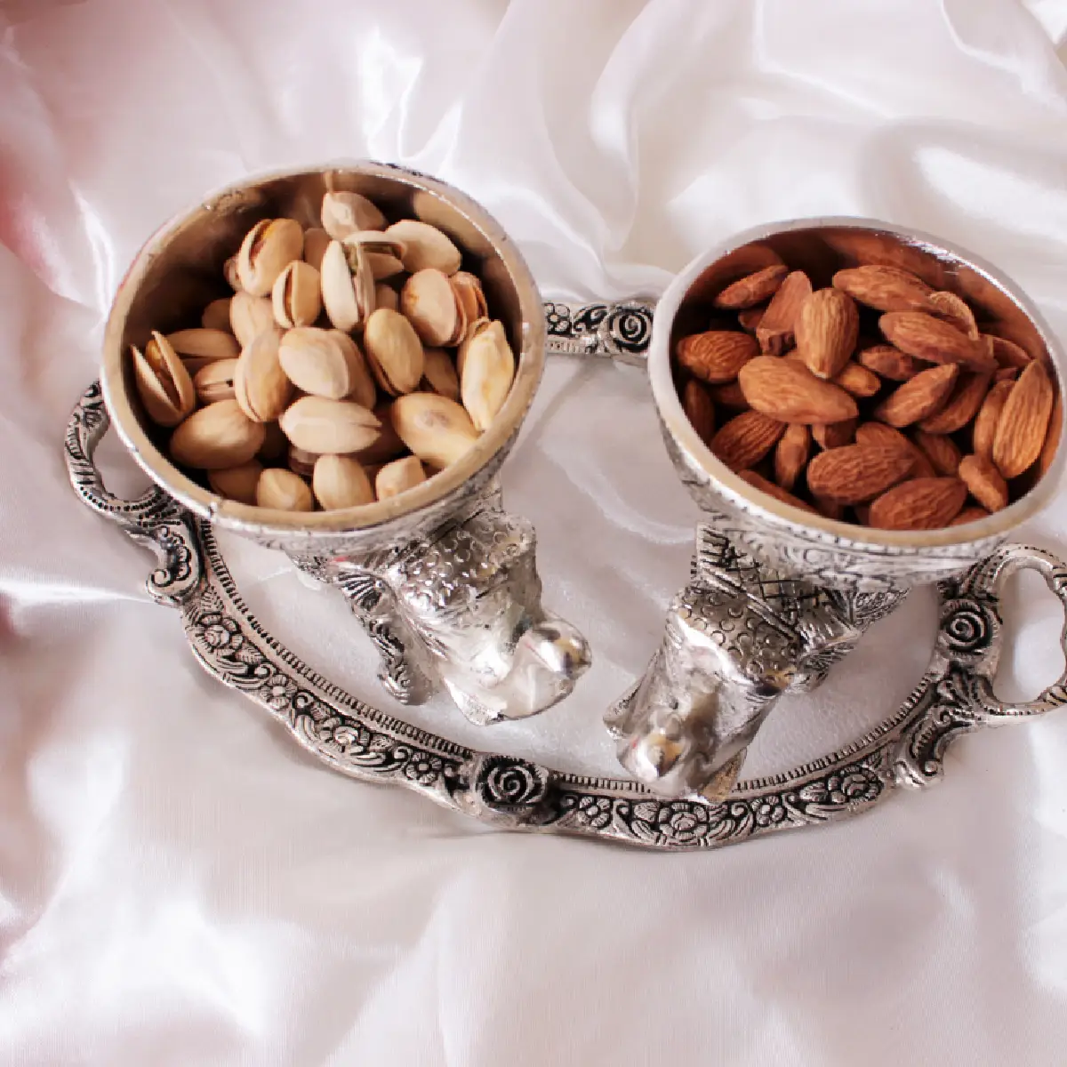 German Silver Twin Elephants  Tray Combo