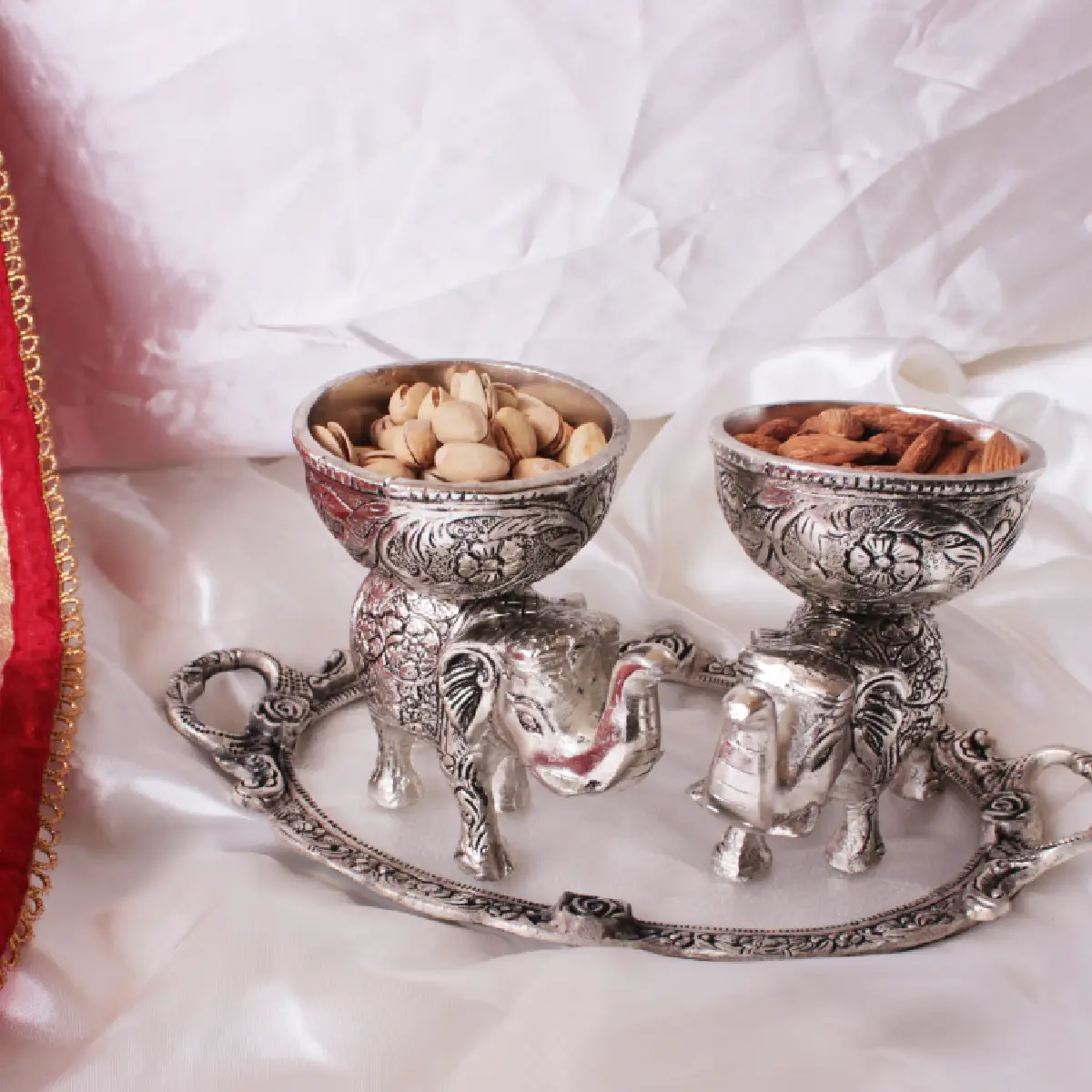 German Silver Twin Elephants  Tray Combo