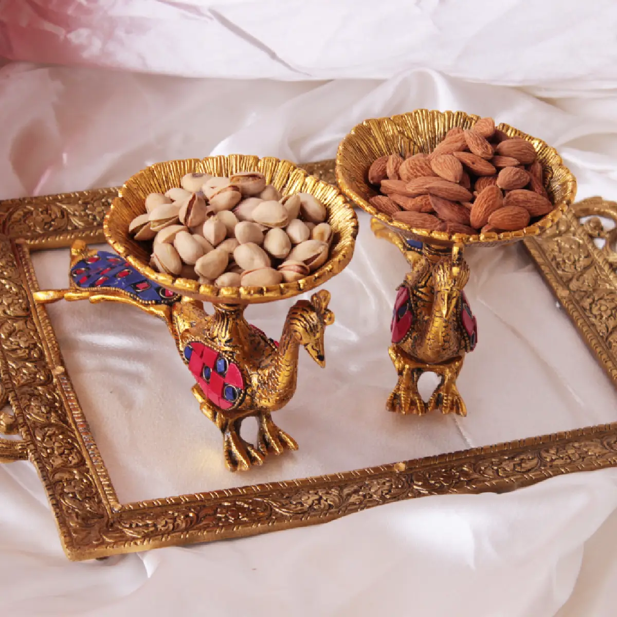 Peacock Palace German Silver Luxury Tray Combo