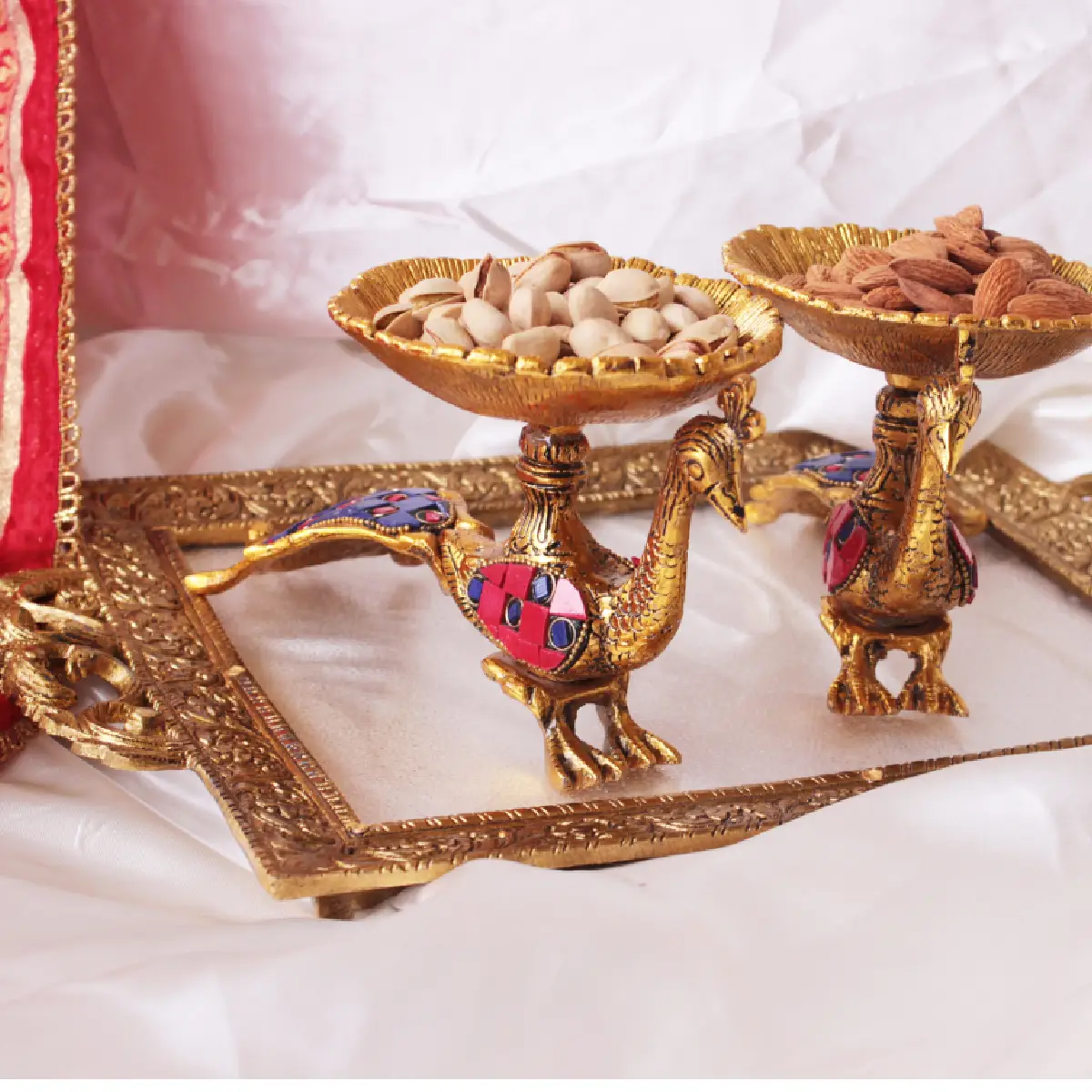 Peacock Palace German Silver Luxury Tray Combo