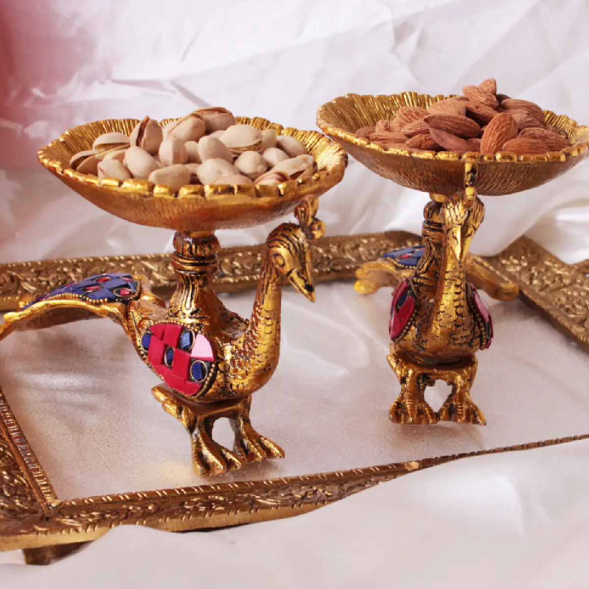 Peacock Palace German Silver Luxury Tray Combo