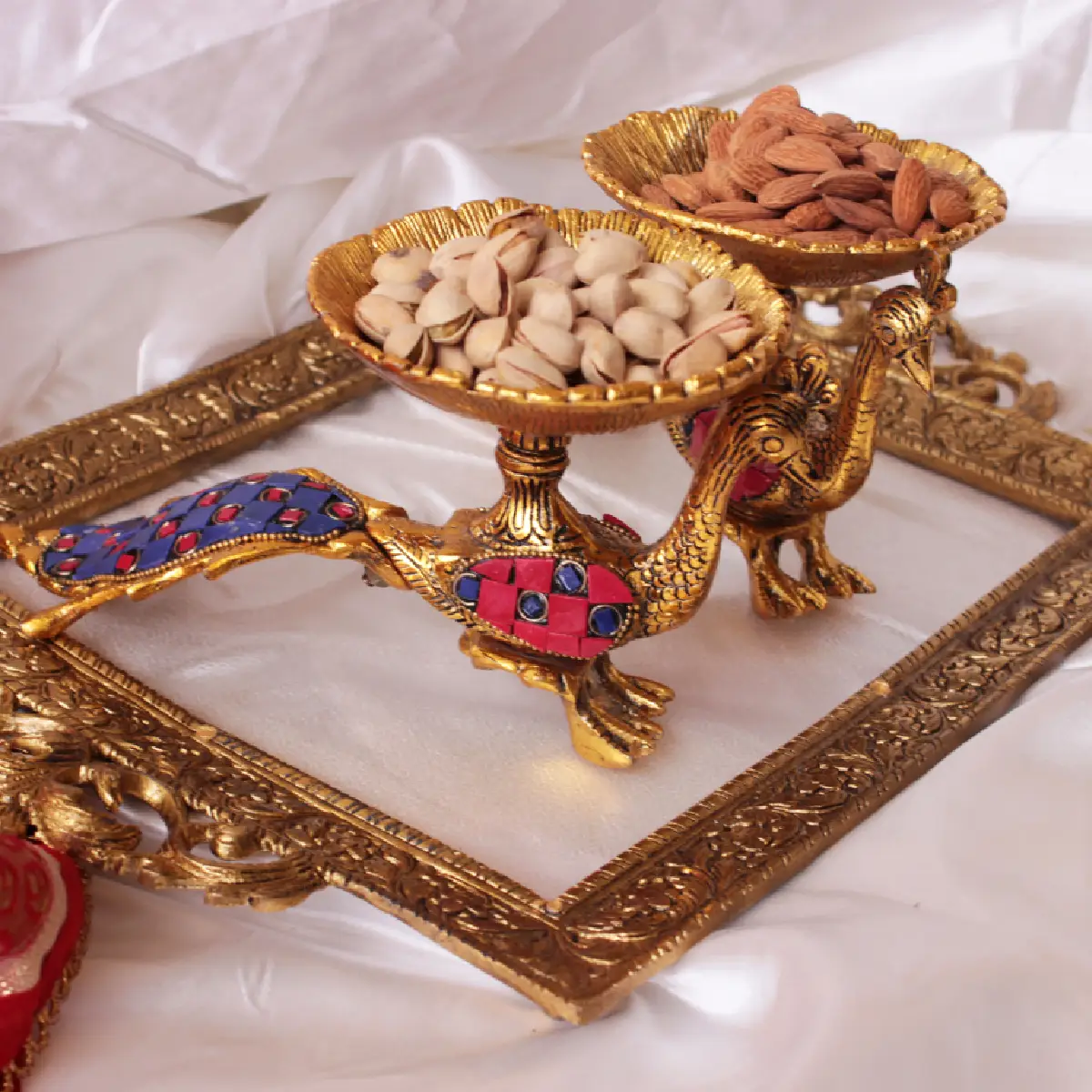 Peacock Palace German Silver Luxury Tray Combo