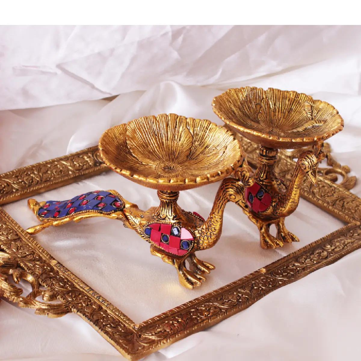 Peacock Palace German Silver Luxury Tray Combo
