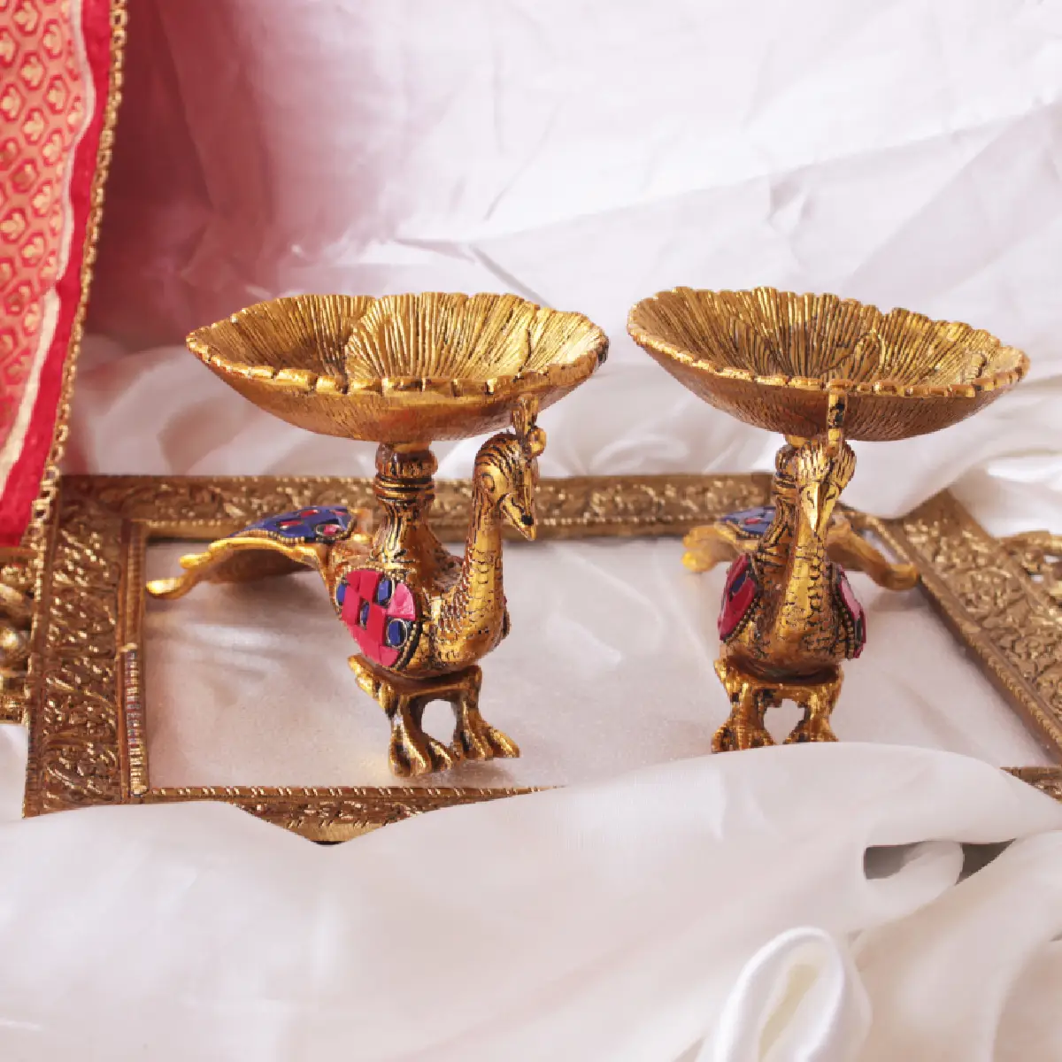 Peacock Palace German Silver Luxury Tray Combo